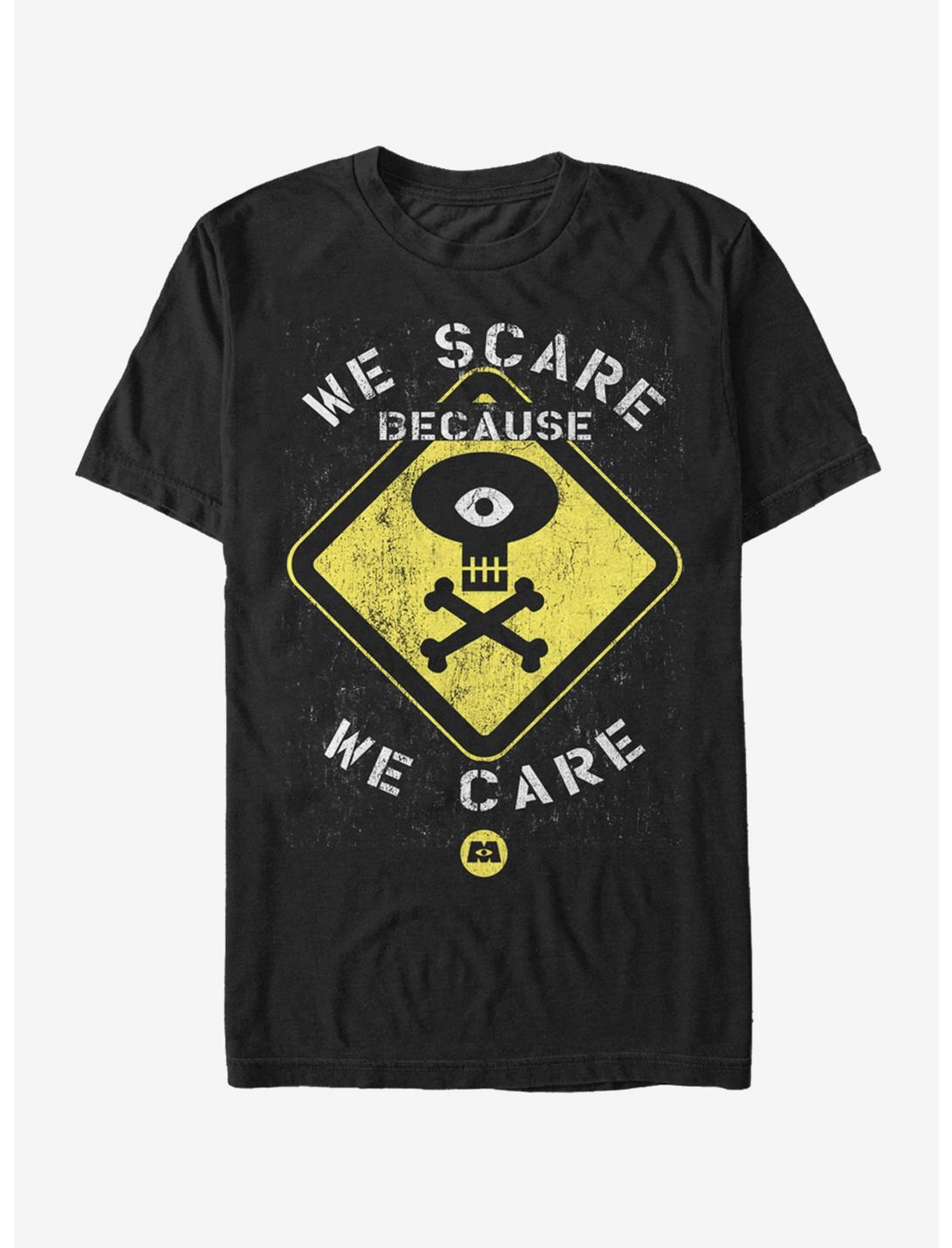 Monsters Inc. We Scare Because We Care Sign T-Shirt, BLACK, hi-res