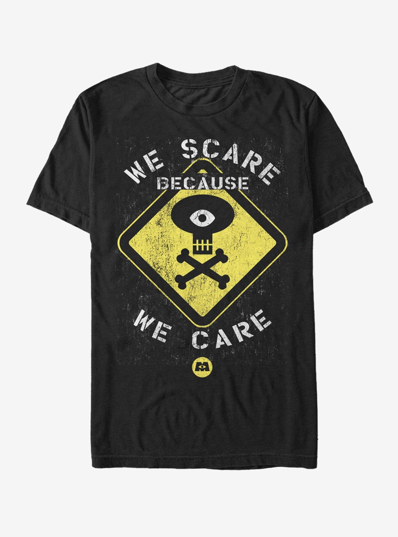 Monsters Inc. We Scare Because We Care Sign T-Shirt, BLACK, hi-res