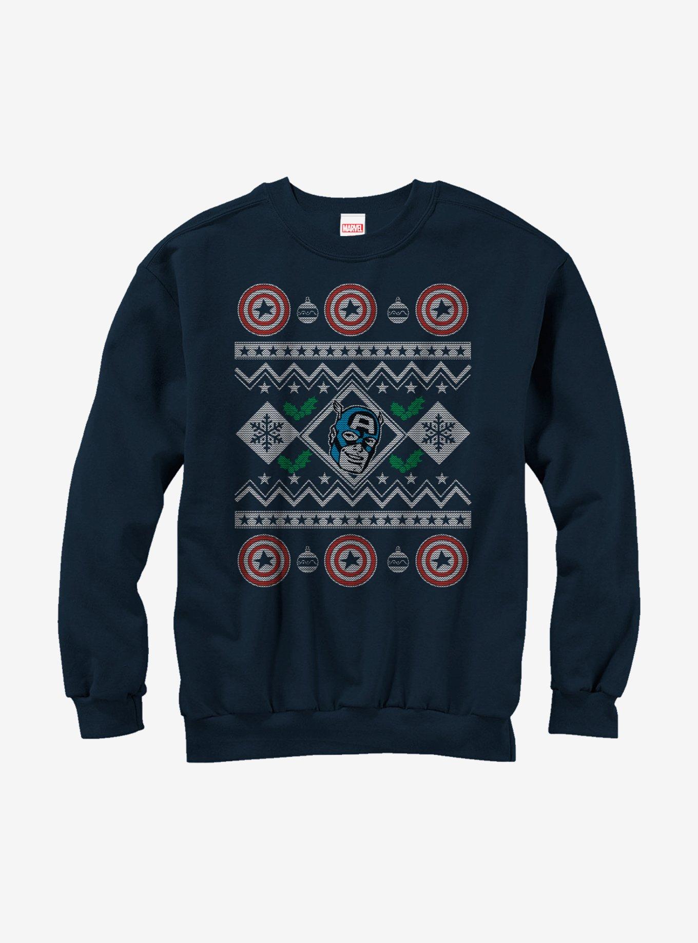 Marvel Captain America Ugly Christmas Sweater Sweatshirt, NAVY, hi-res