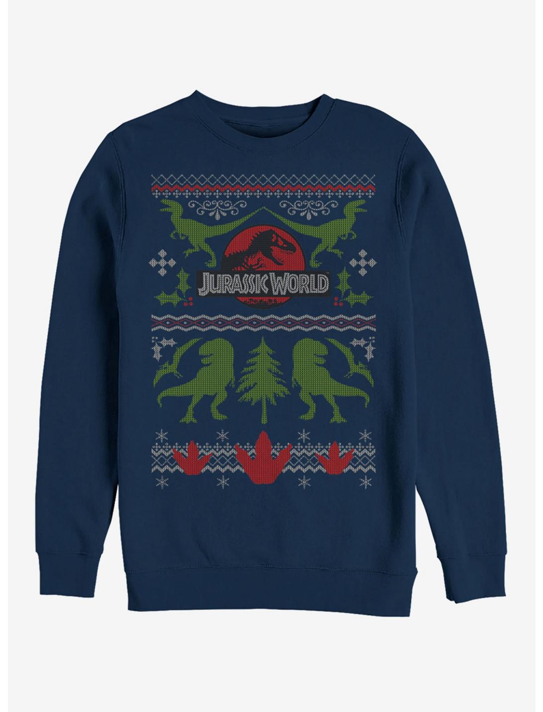 Godkendelse forhindre lys pære Jurassic Park Ugly Christmas Sweater Print Sweatshirt - BLUE | Hot Topic
