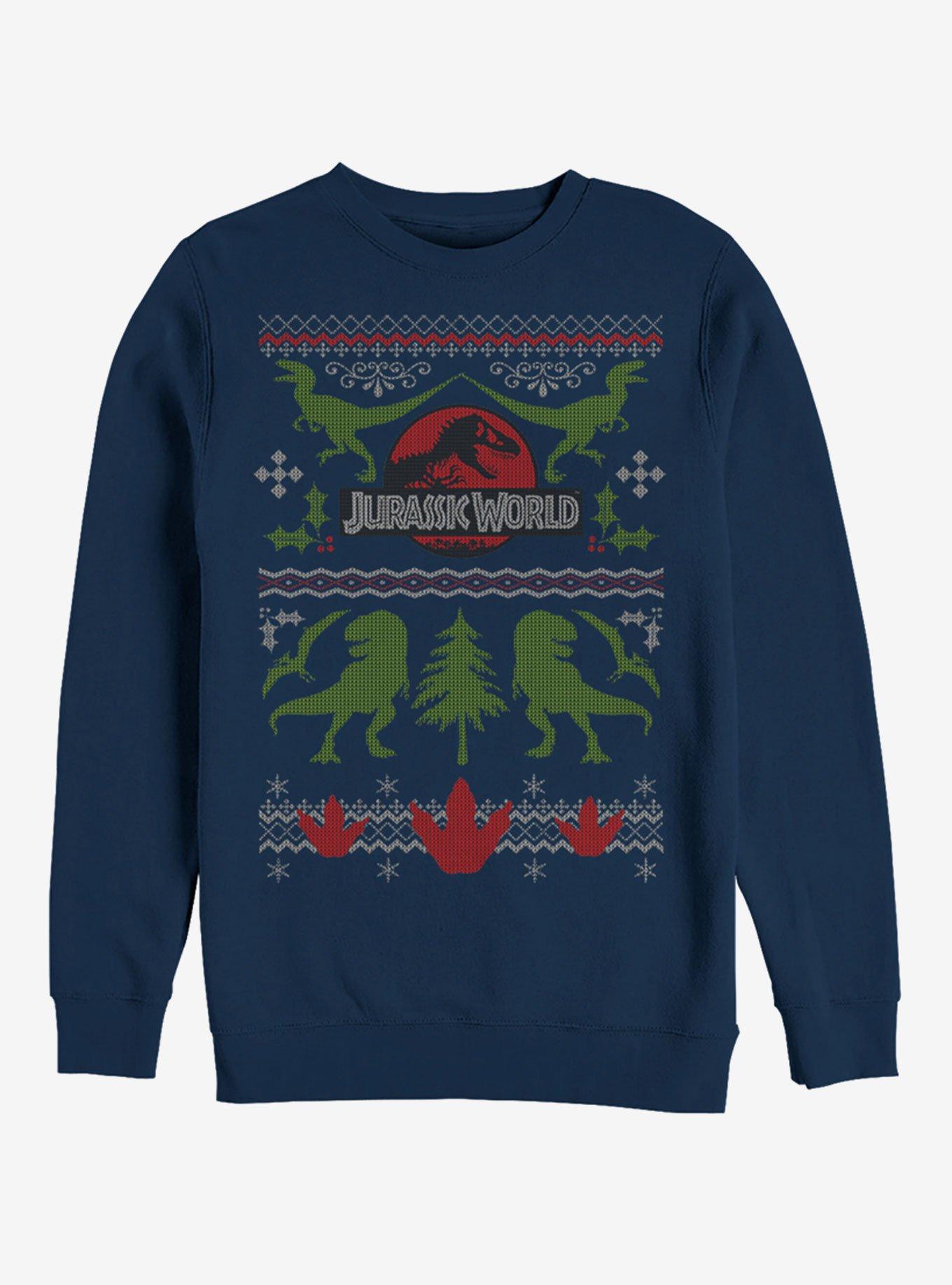 Jurassic Park Ugly Christmas Sweater Print Sweatshirt, NAVY, hi-res