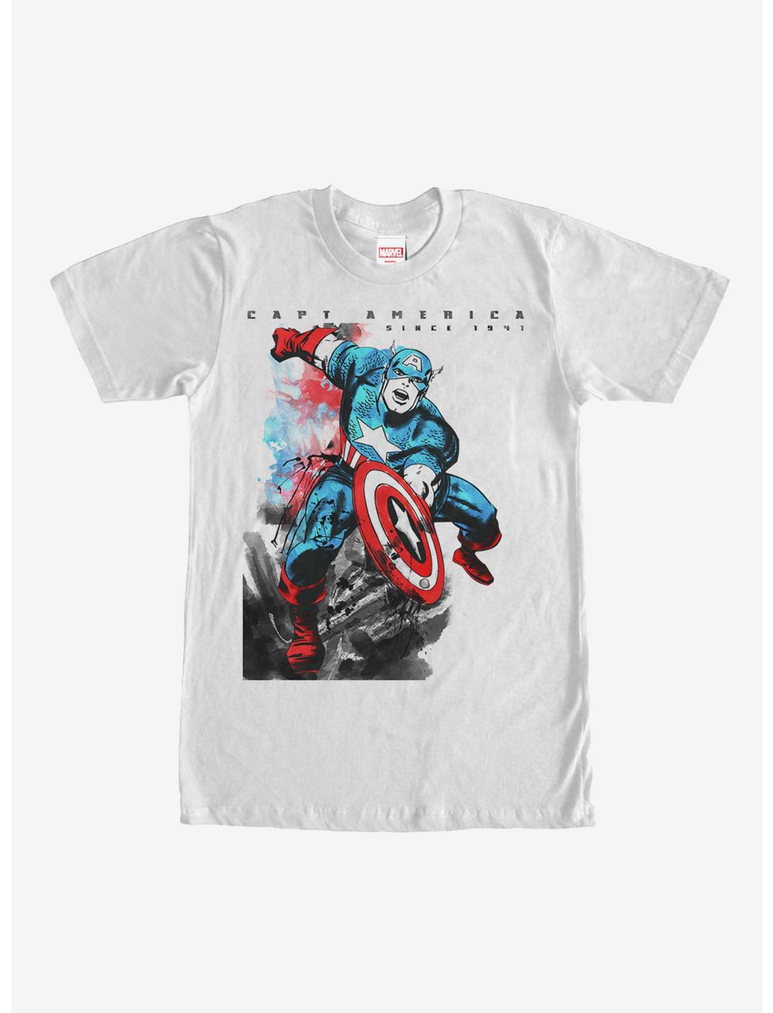 Marvel Captain America Watercolor Print T-Shirt, WHITE, hi-res