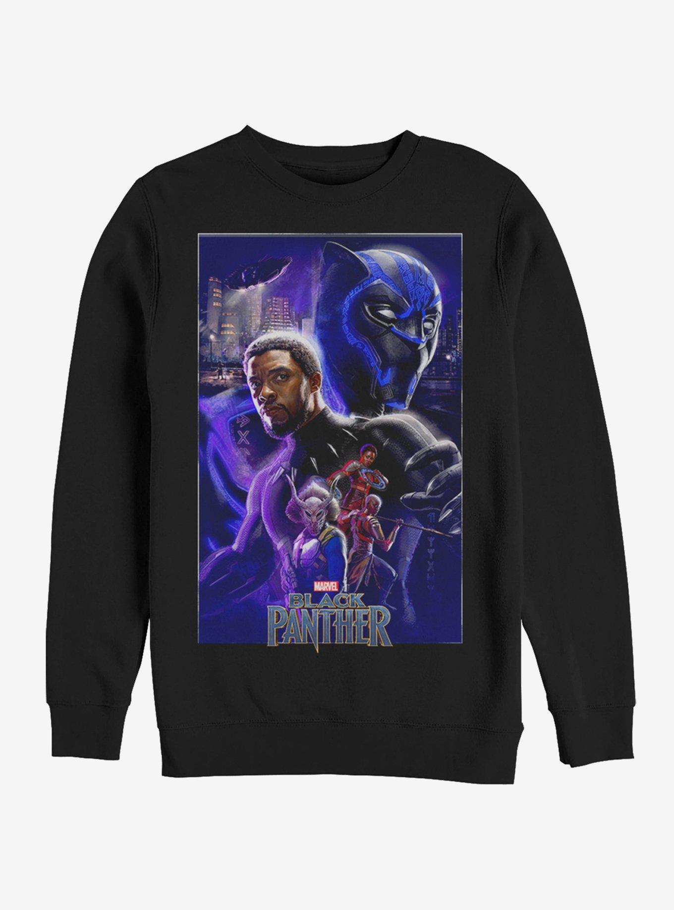 Marvel Black Panther 2018 Character Collage Girls Sweatshirt, BLACK, hi-res