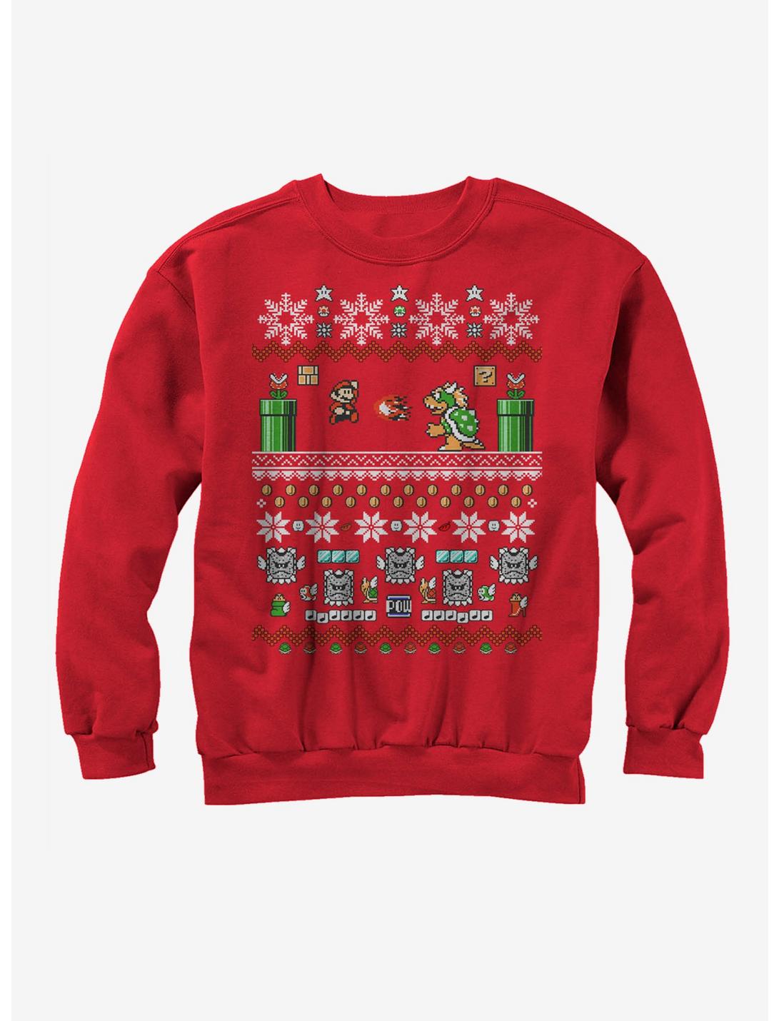 Nintendo Mario and Bowser Ugly Christmas Sweater Sweatshirt, RED, hi-res