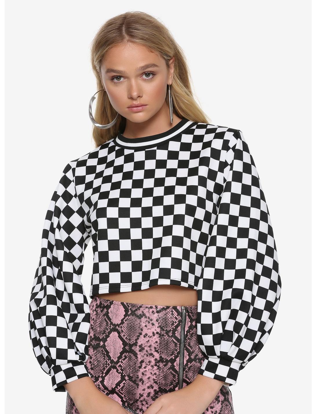 Checkerboard Girls Cropped Sweatshirt, MULTI, hi-res
