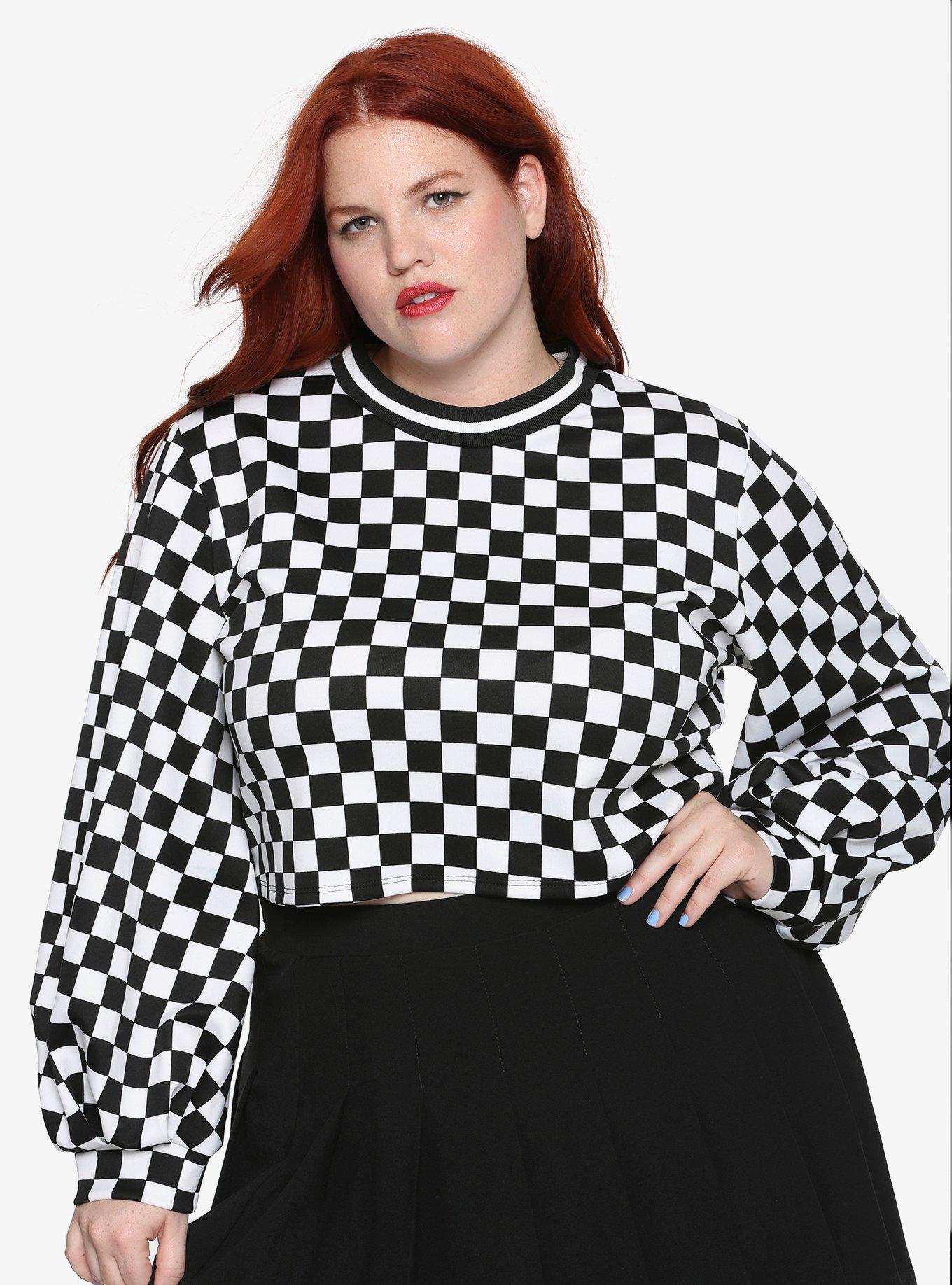 Checkerboard Girls Cropped Sweatshirt Plus Size, MULTI, hi-res