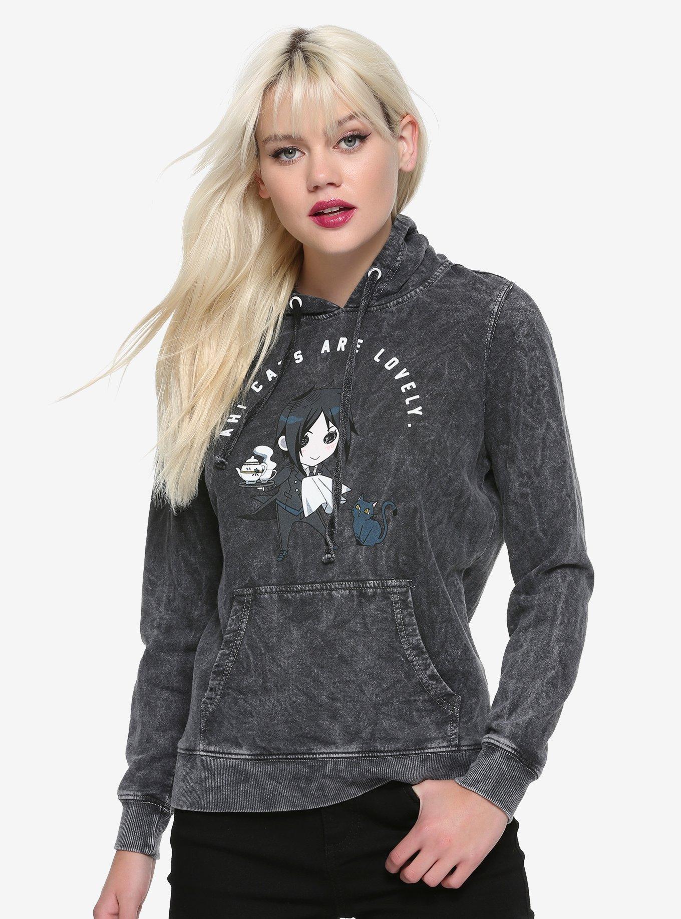 Black Butler Chibi Cats Acid Wash Girls Hoodie | Hot Topic