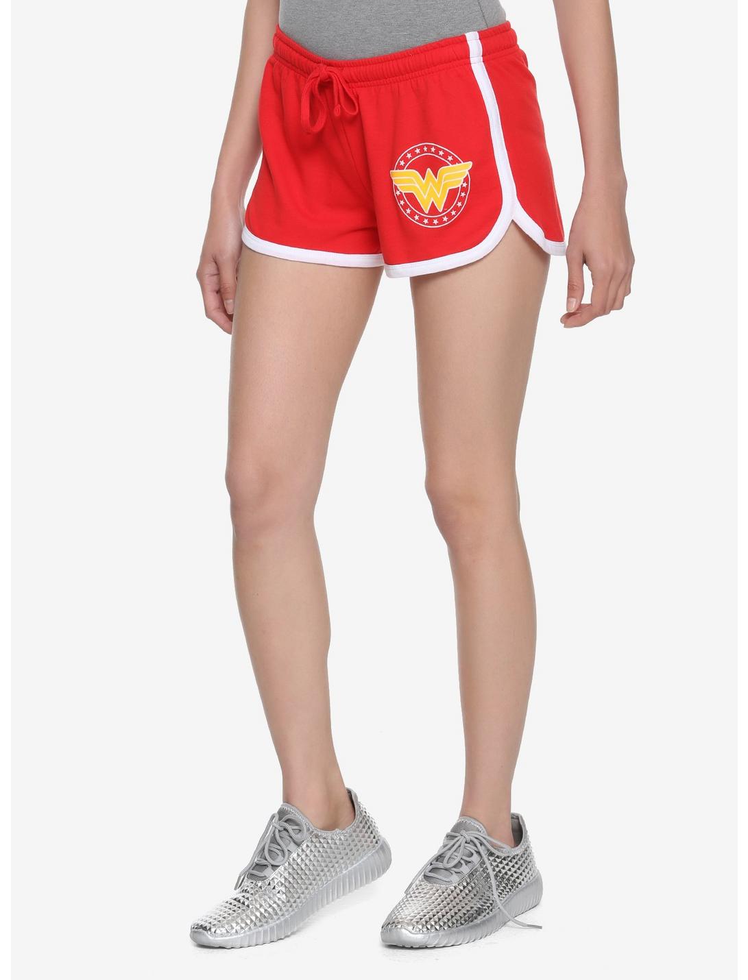 DC Comics Wonder Woman Logo Girls Lounge Shorts, RED, hi-res