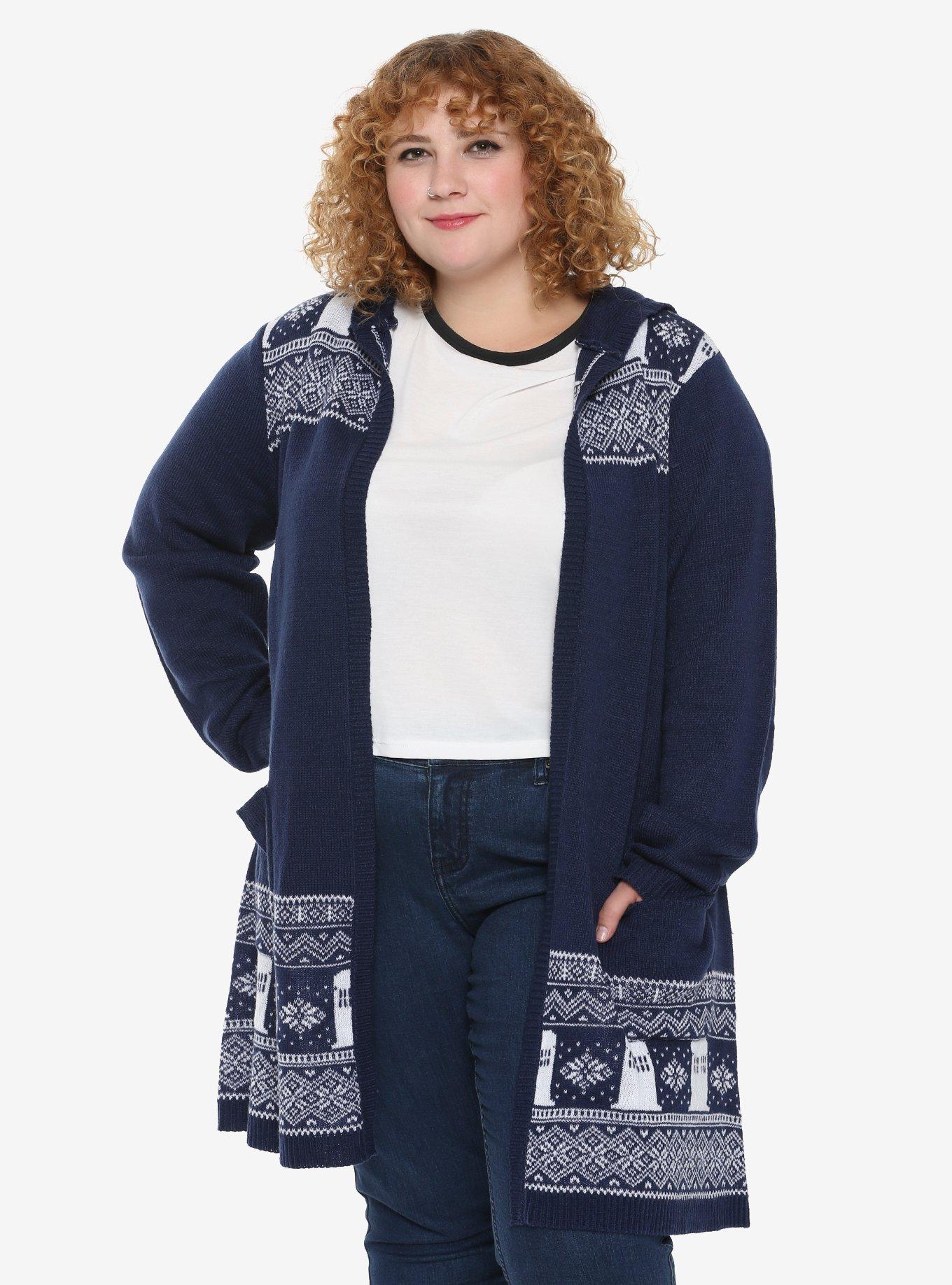 Doctor Who TARDIS Intarsia Hooded Cardigan Plus Size, MULTI, hi-res