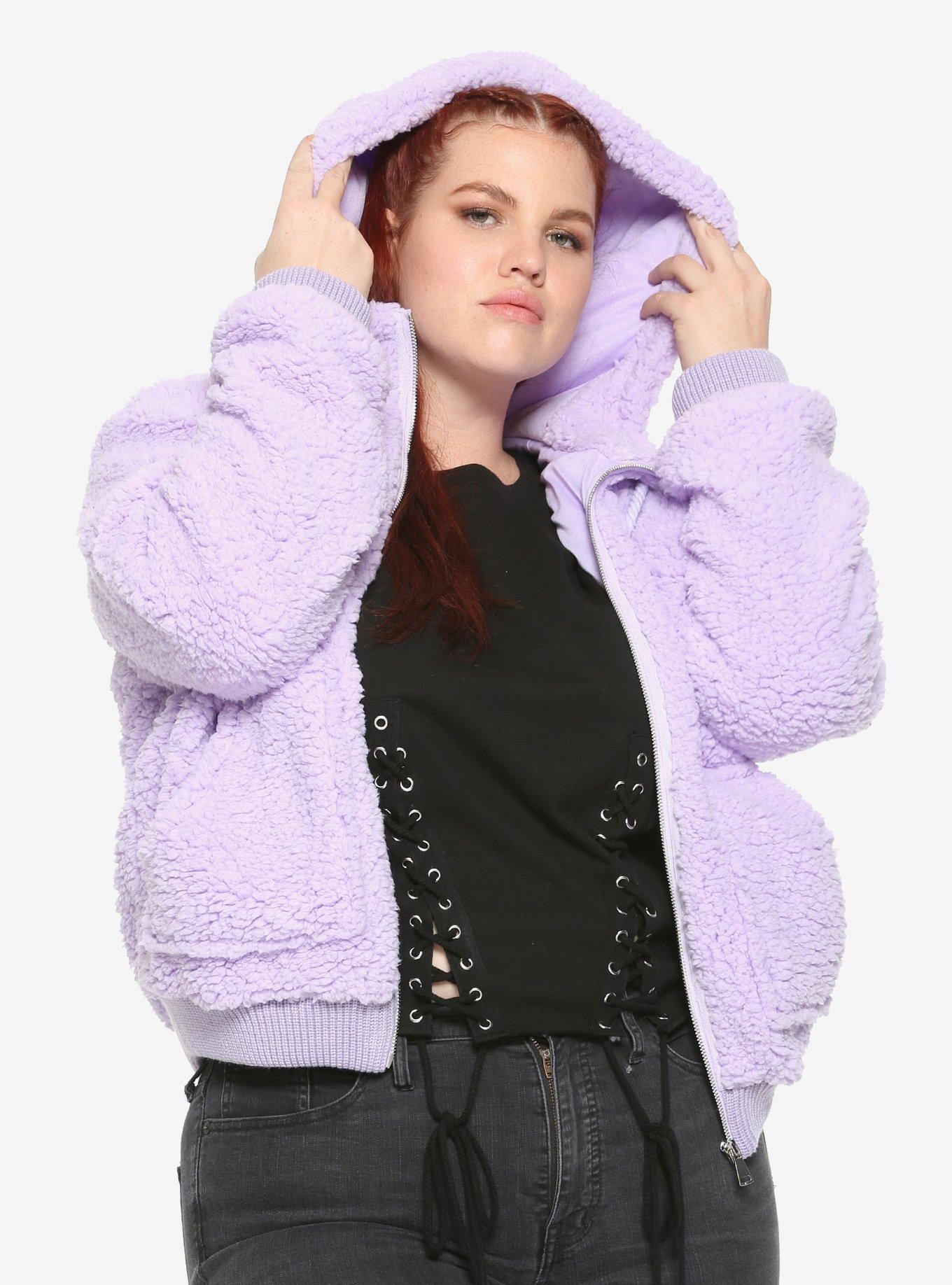 Lavender Fuzzy Girls Hoodie Plus Size, LAVENDER, hi-res