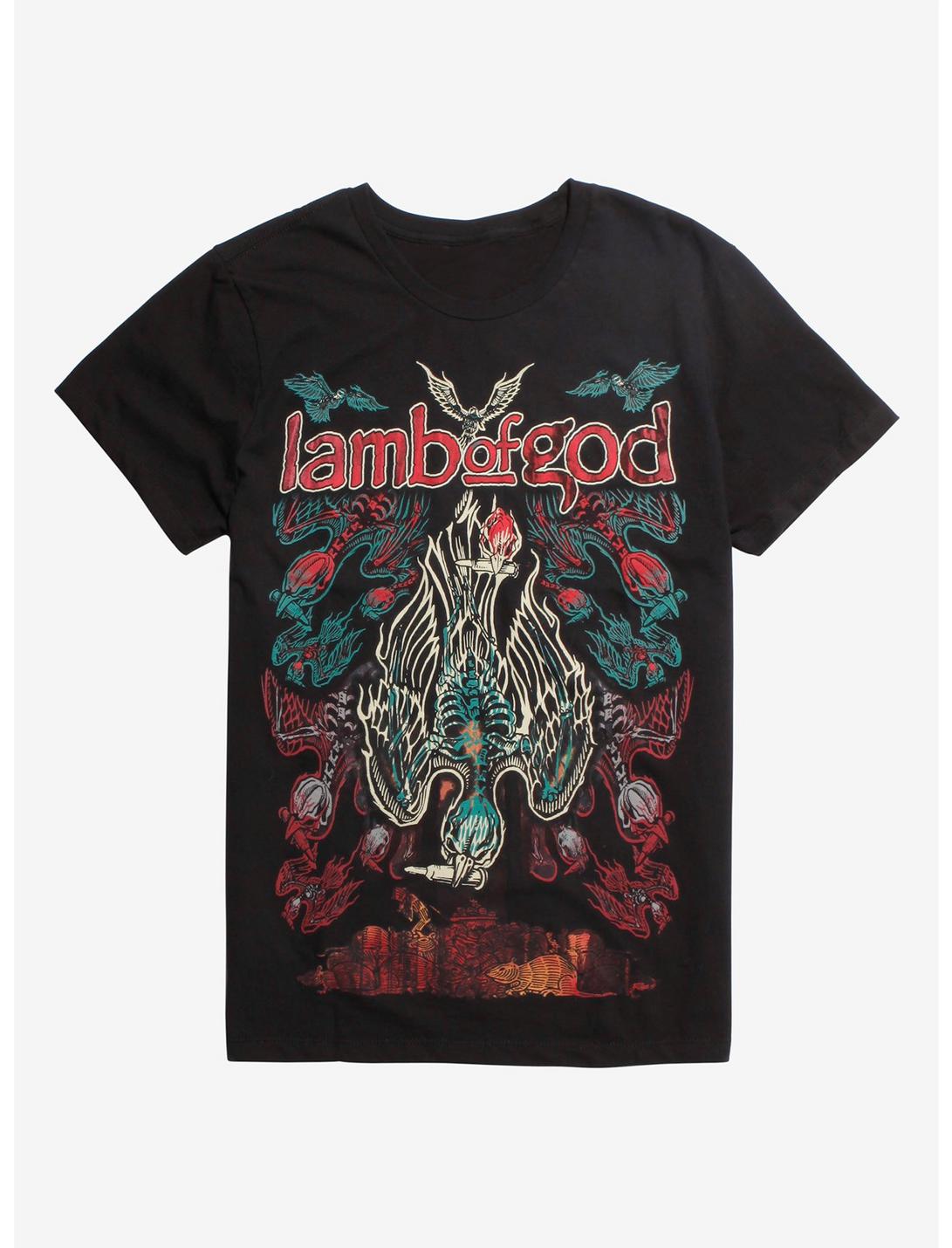 Lamb Of God Skeleton Birds T-Shirt, BLACK, hi-res