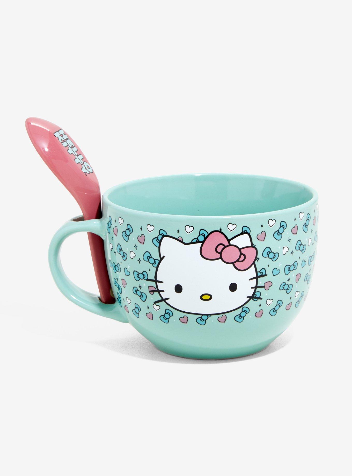 Hello Kitty Glass Mug w/ Topper & Spoon Halloween Witch