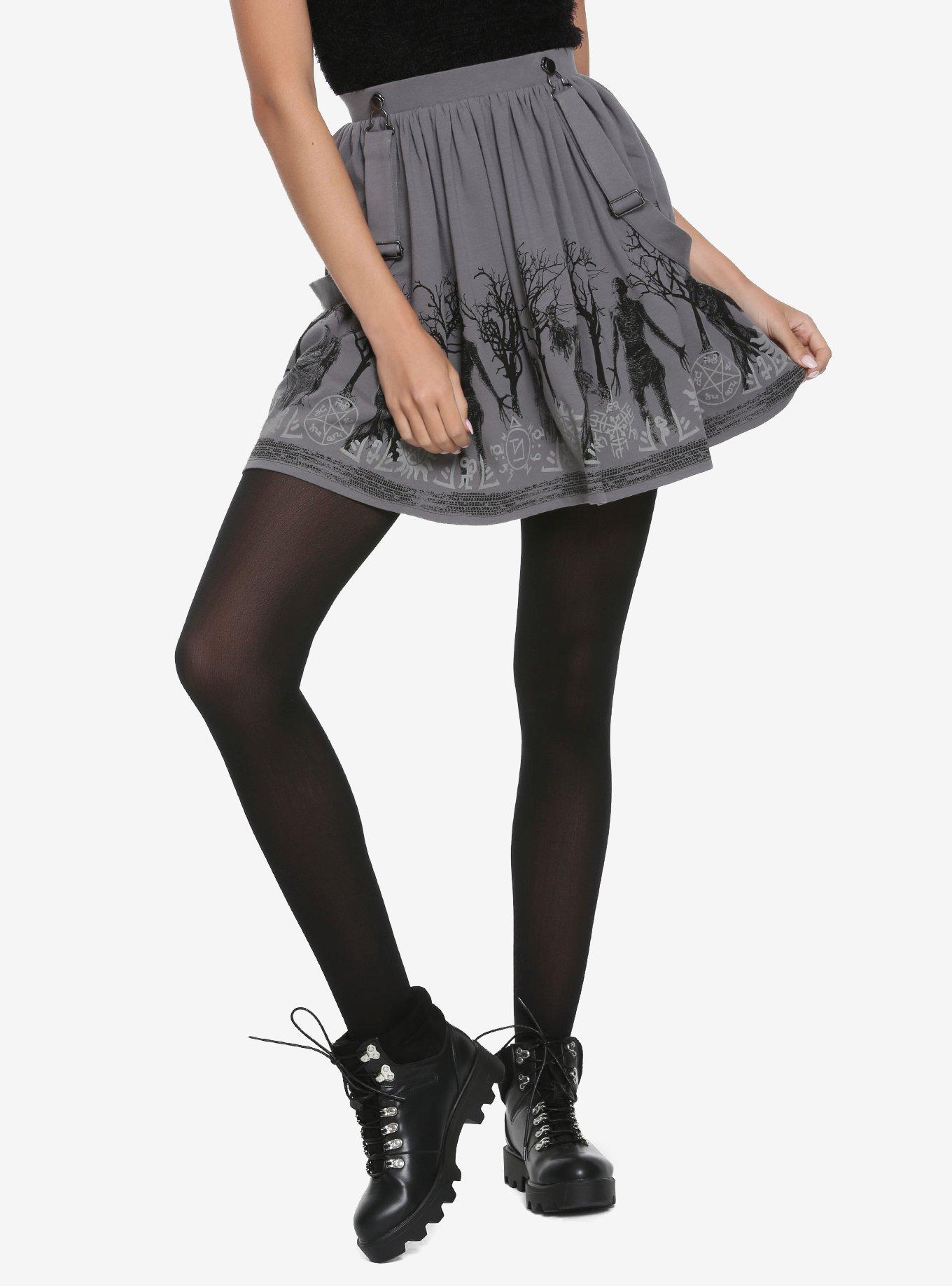 Supernatural Monsters Suspender Skirt Hot Topic Exclusive, GREY, hi-res