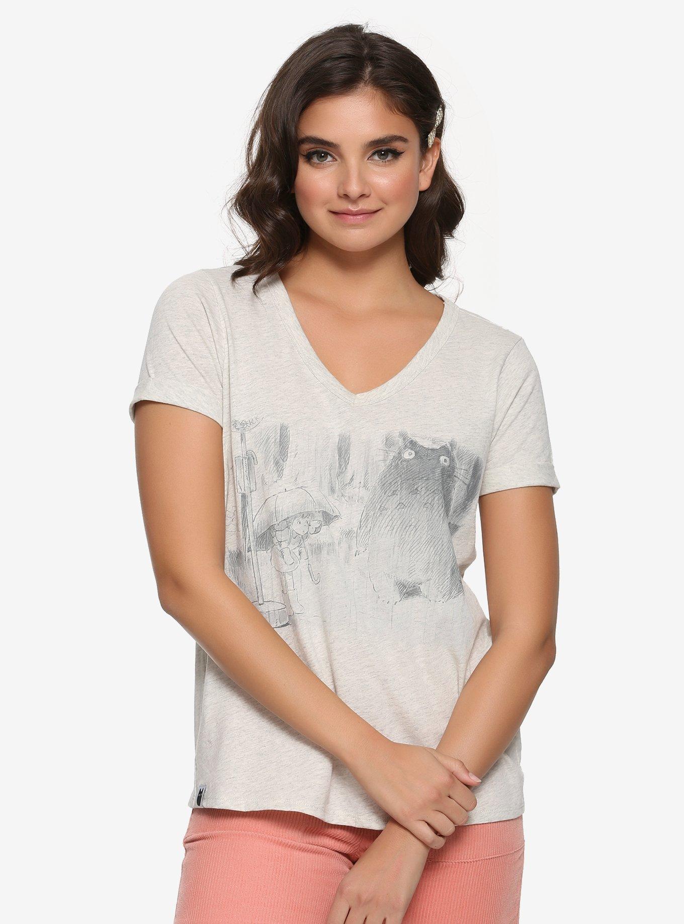 Her Universe Studio Ghibli My Neighbor Totoro 30th Anniversary Bus Stop Girls V-Neck T-Shirt, OATMEAL, hi-res