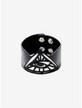 Black Faux Leather Eye Of Providence Cuff Bracelet, , hi-res