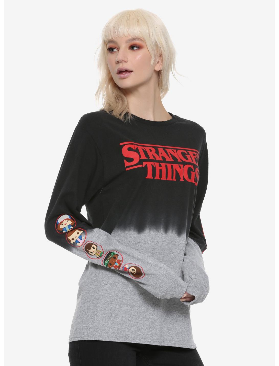 Stranger Things Chibi Dip Dye Girls Long-Sleeve T-Shirt, GREY, hi-res