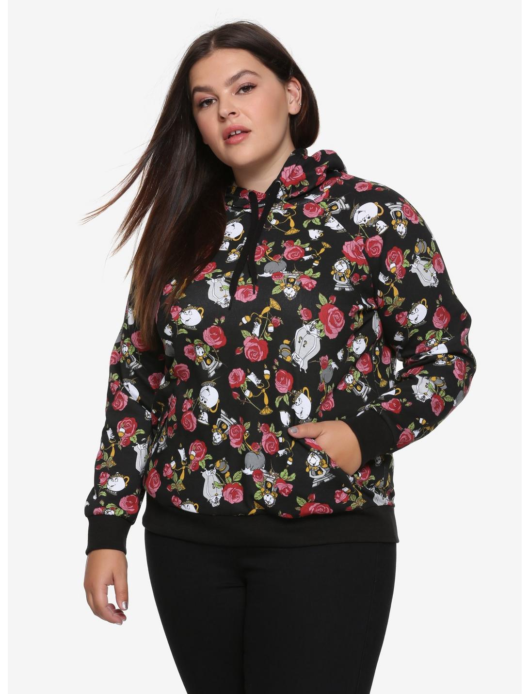 Disney's Beauty And The Beast Floral Objects Girls Hoodie Plus Size, MULTICOLOR, hi-res