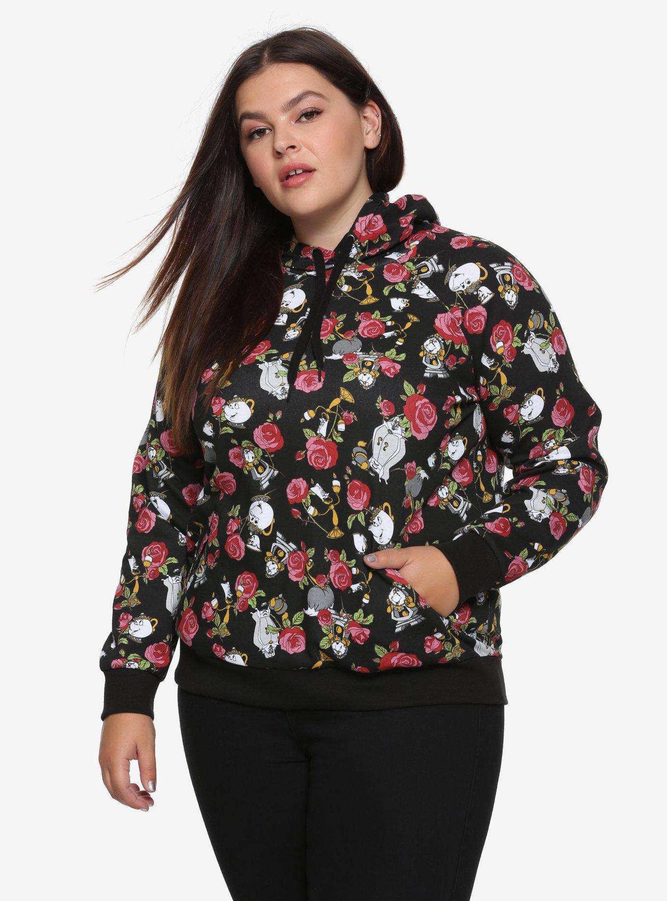 Disney's Beauty And The Beast Floral Objects Girls Hoodie Plus Size, MULTICOLOR, hi-res