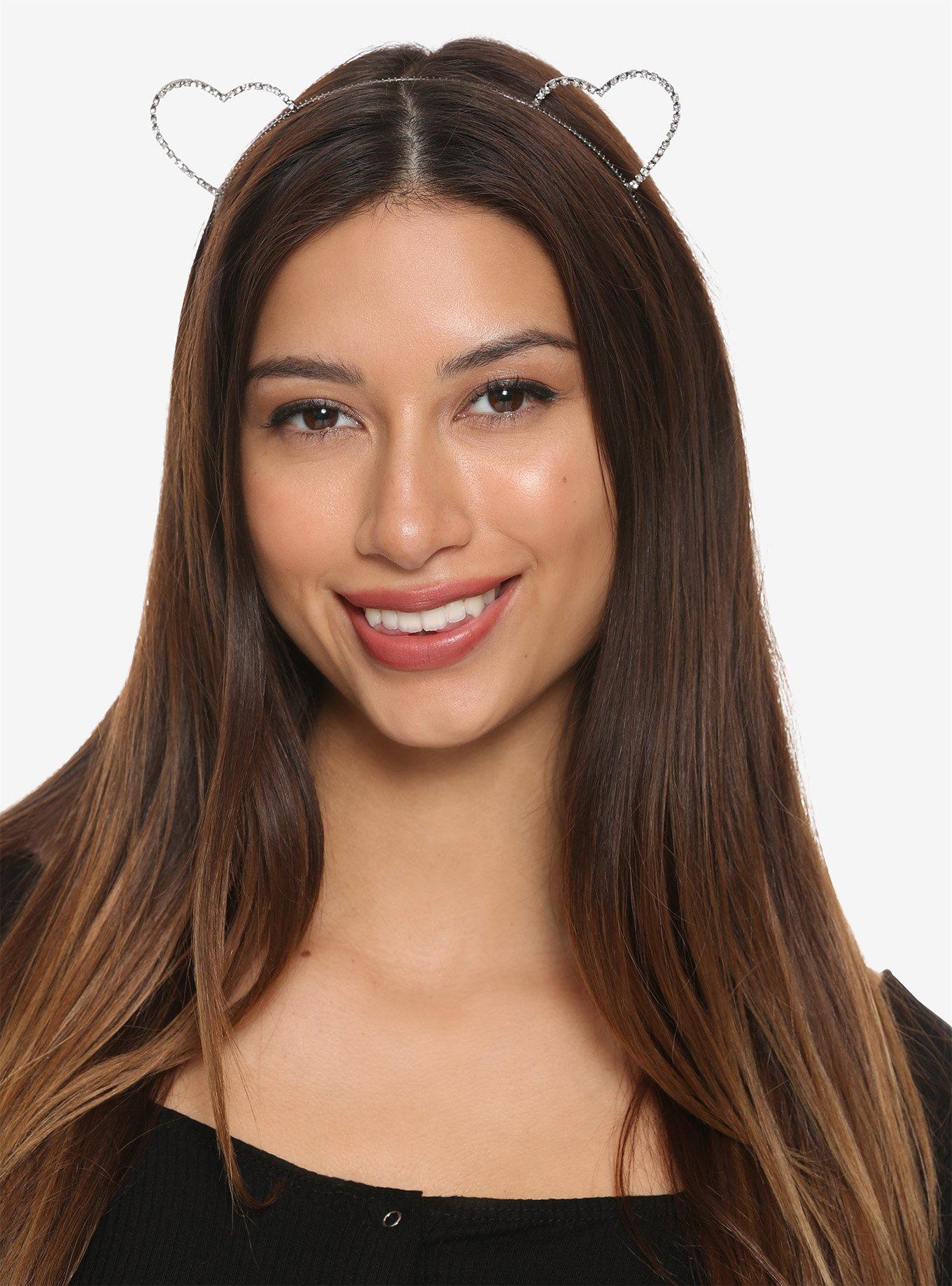 Heart Clear CZ Cat Ear Headband, , hi-res