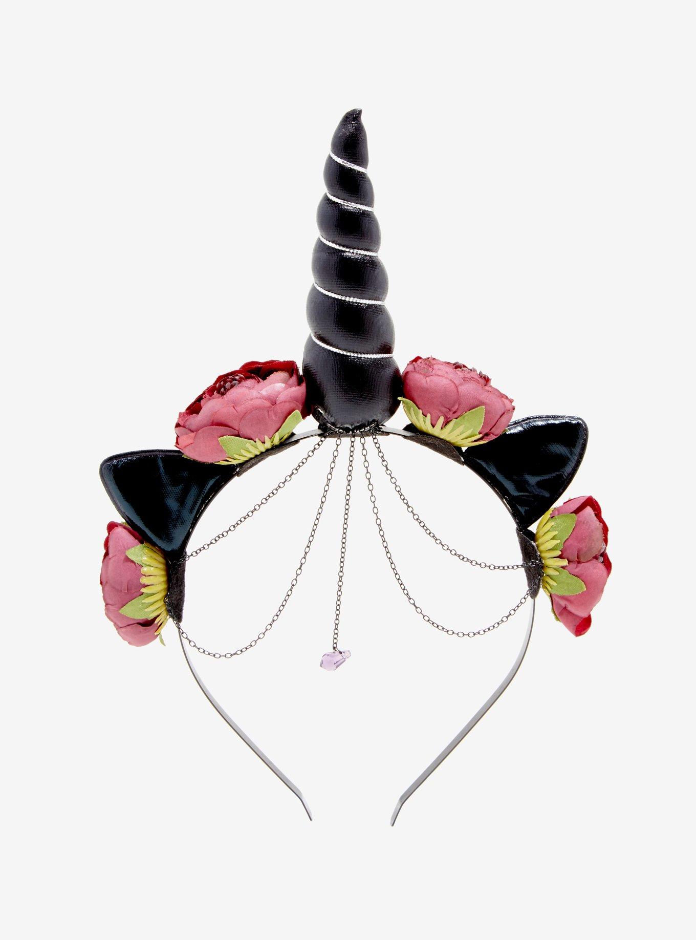 Caticorn Floral Headband With Chain, , hi-res