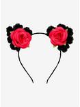 Pink And Black Floral Cat Ear Headband, , hi-res