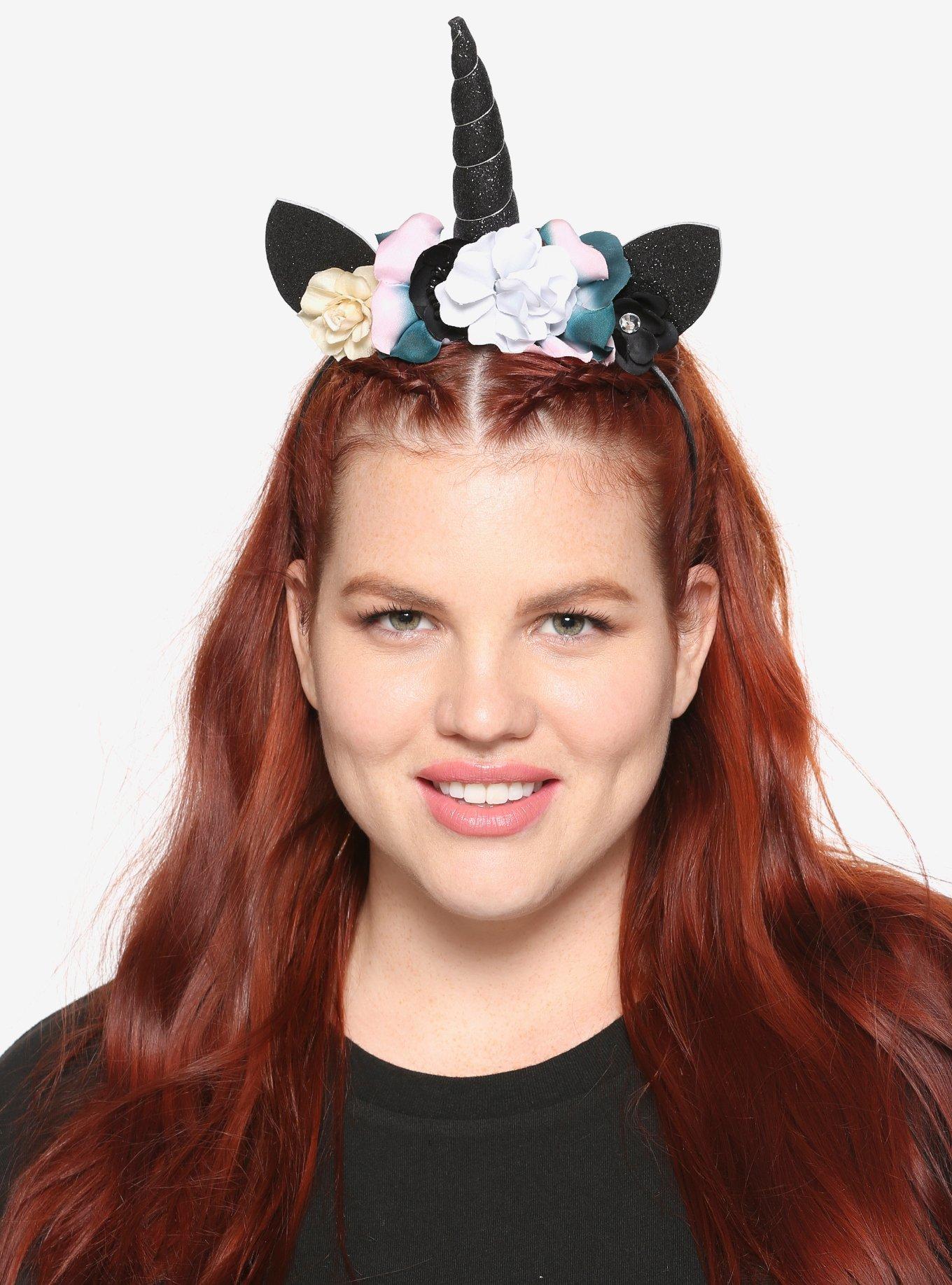Caticorn Rose Floral Glitter Caticorn Cat Ear Headband, , hi-res