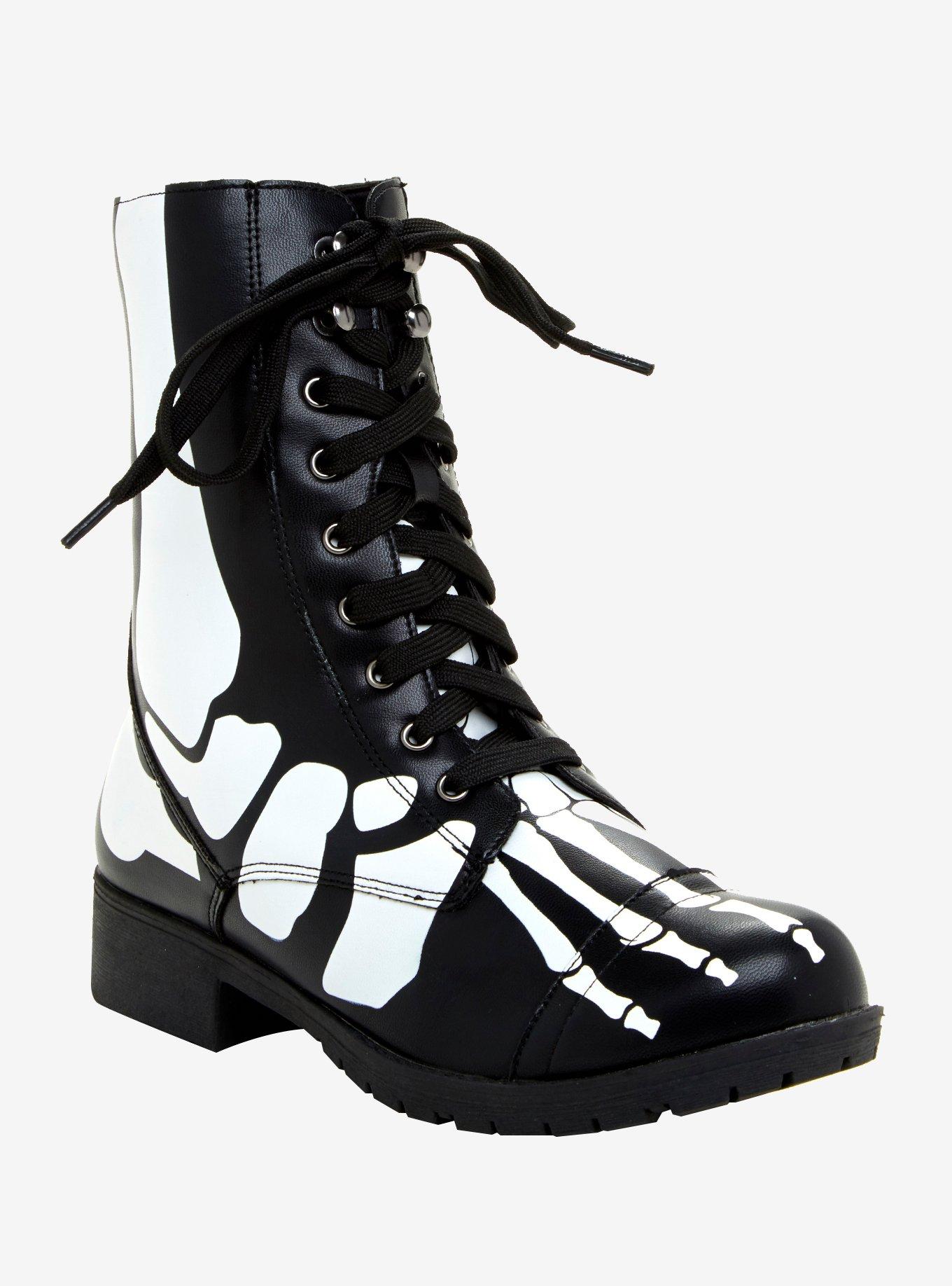 Skeleton Combat Boots, BLACK  WHITE, hi-res