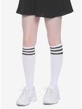 White & Black Varsity Stripe Knee-High Socks, , hi-res