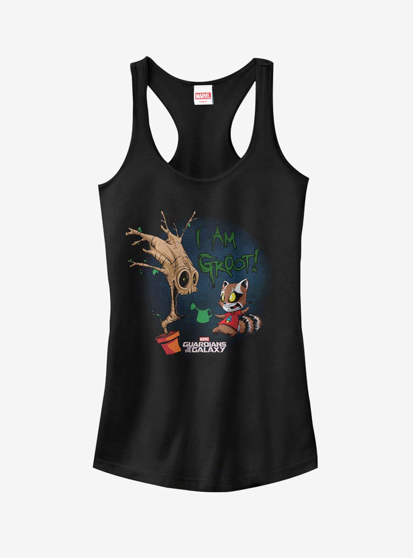 Marvel Guardians of Galaxy I Am Groot Rocket Cartoon Girls Tank, BLACK, hi-res