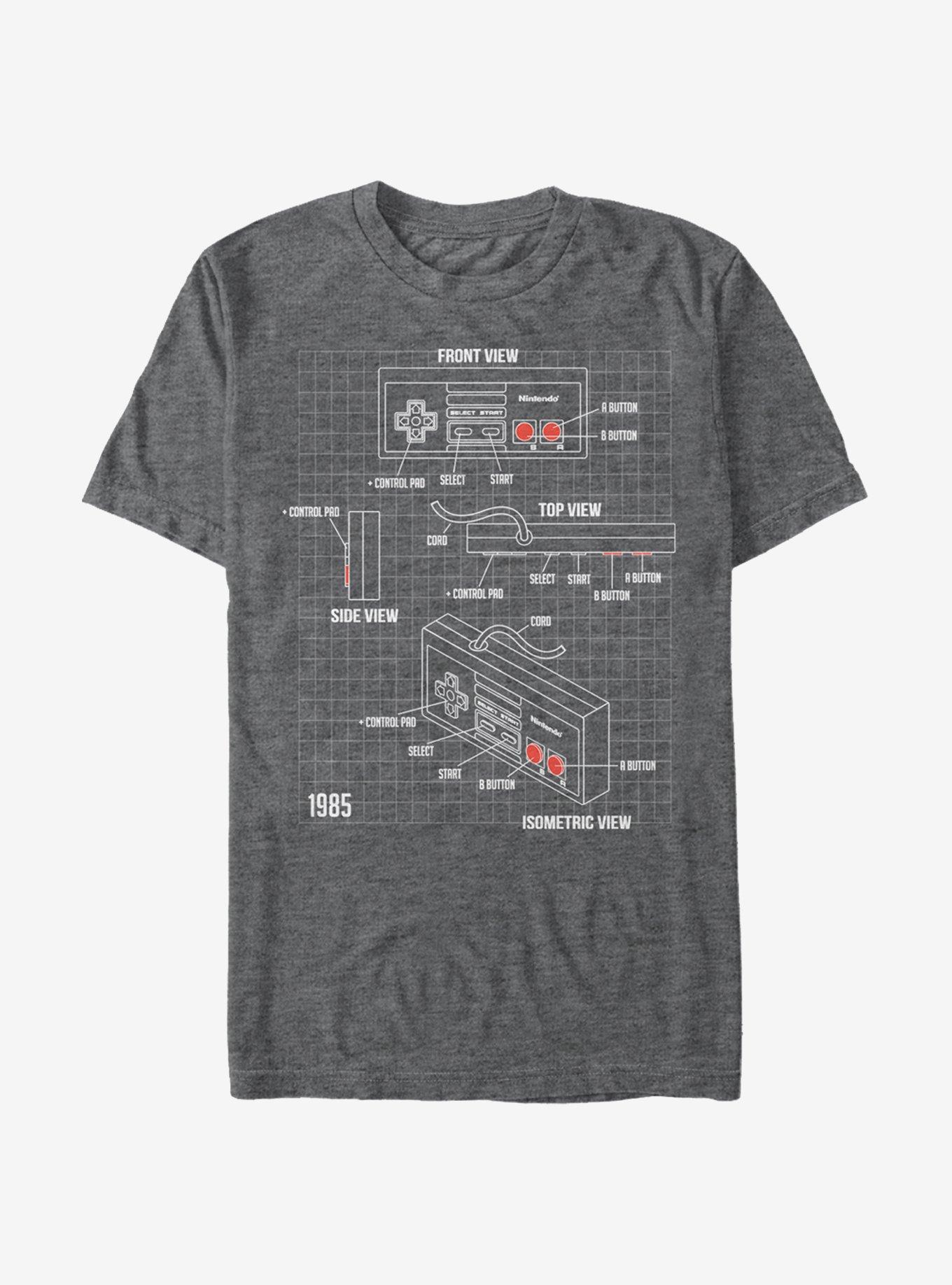 Nintendo Schematic NES Controller T-Shirt, CHAR HTR, hi-res