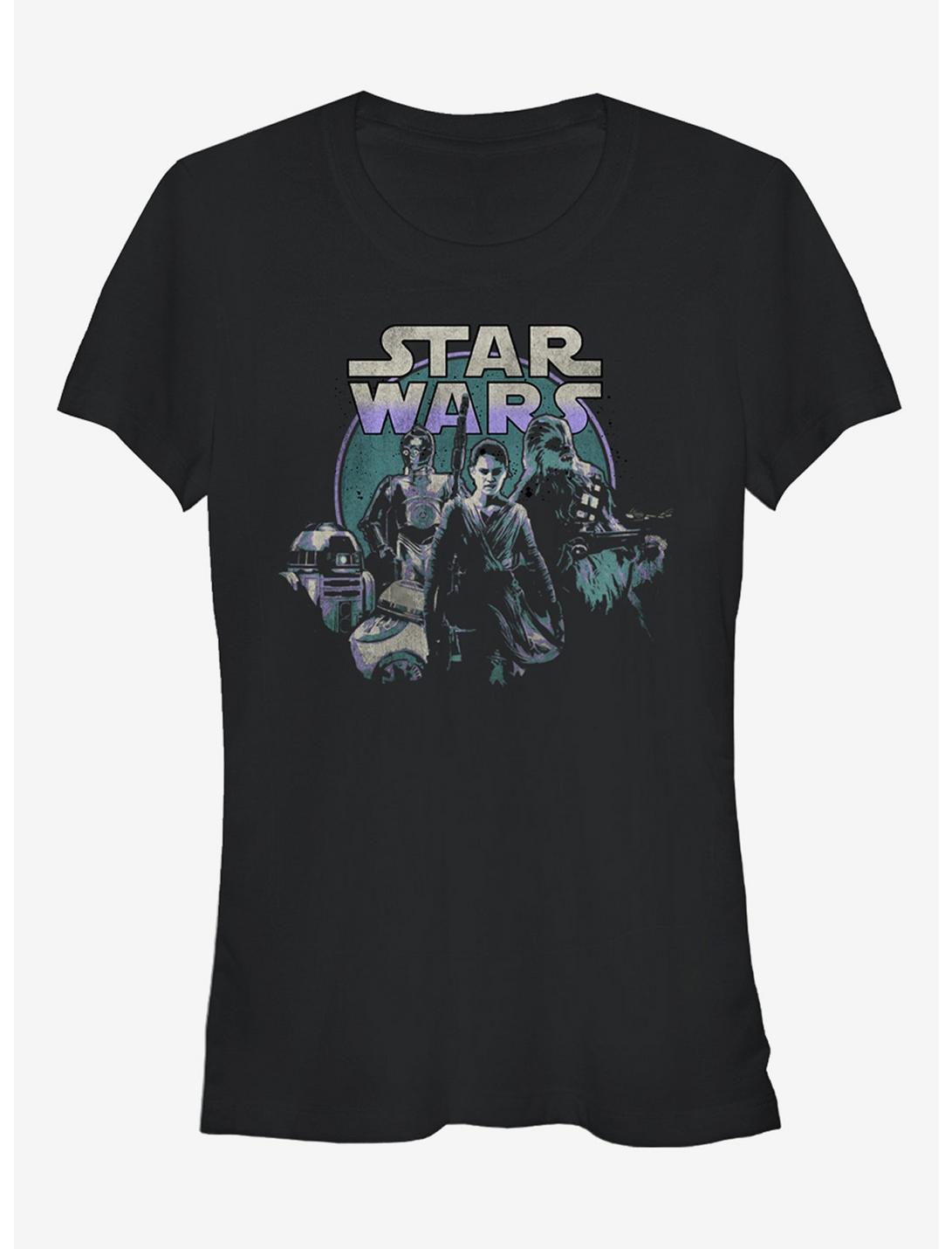 Star Wars Episode VII The Force Awakens Rey and Droids Girls T-Shirt, BLACK, hi-res