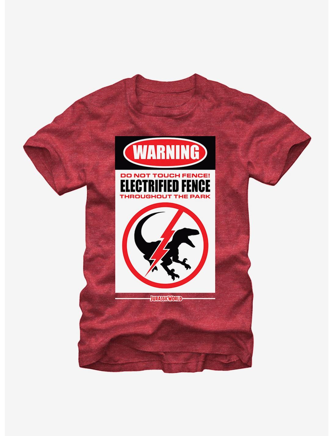 Jurassic World Warning Electrified Fence T-Shirt, RED HTR, hi-res