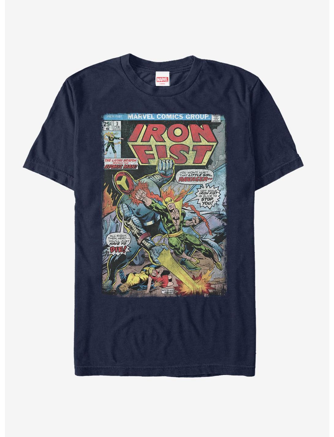 Marvel Iron Fist vs Atomic Man Comic T-Shirt, NAVY, hi-res