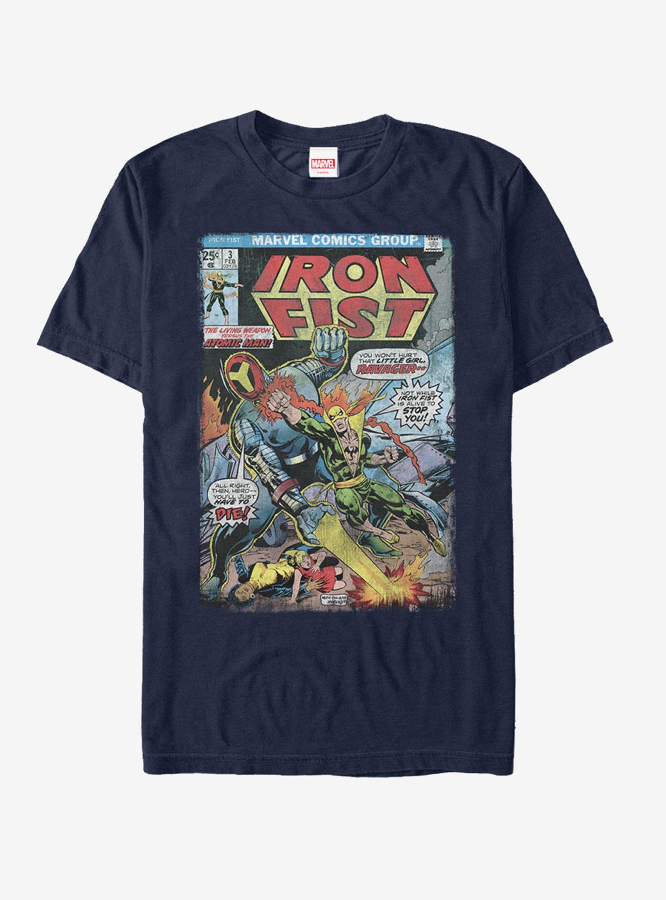Marvel Iron Fist vs Atomic Man Comic T-Shirt, NAVY, hi-res
