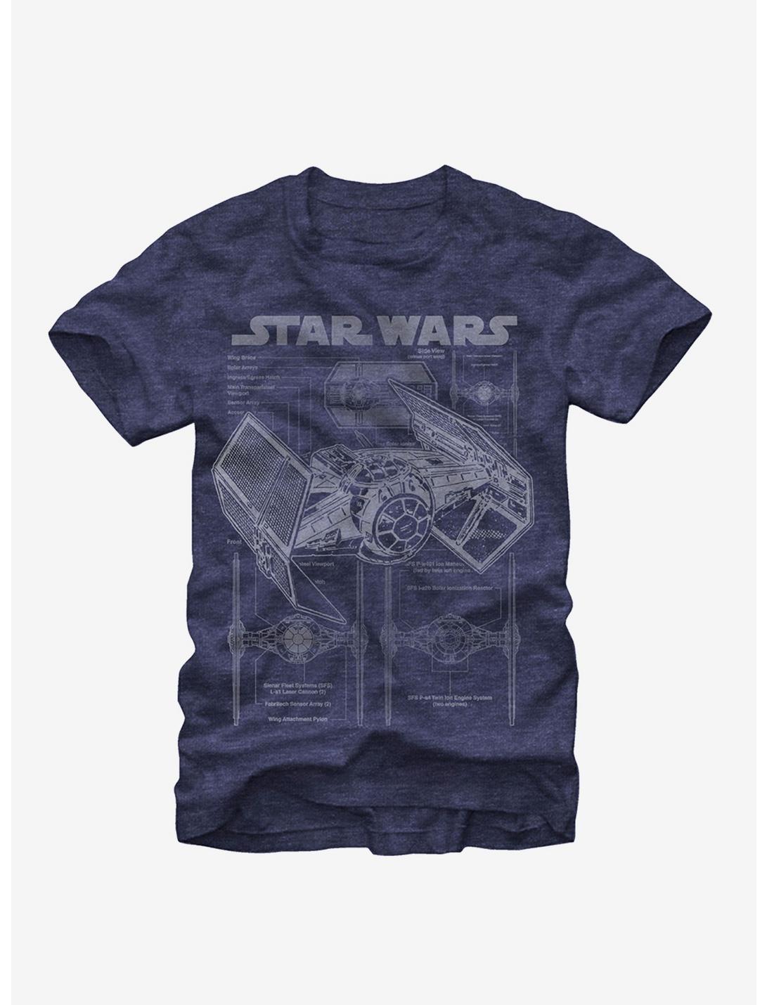 Star Wars TIE Fighter Blueprint T-Shirt, NAVY HTR, hi-res