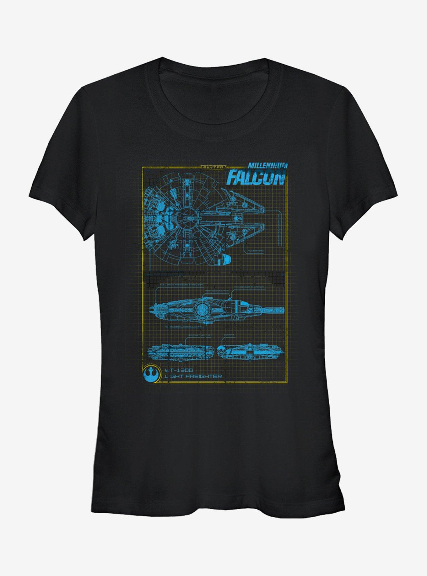 Star Wars Millennium Falcon Blueprint Girls T-Shirt, BLACK, hi-res