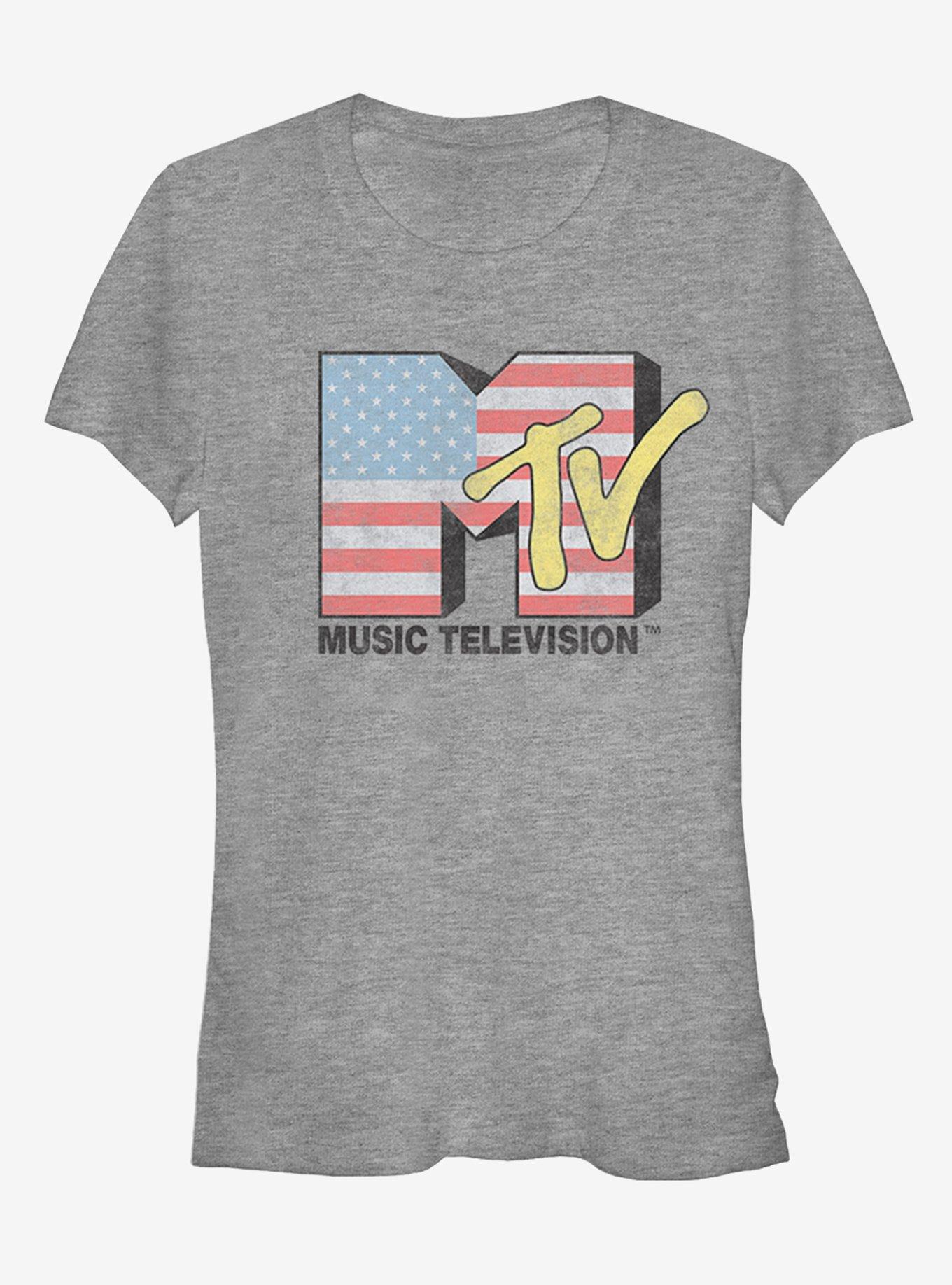 MTV American Flag Logo Girls T-Shirt, ATH HTR, hi-res