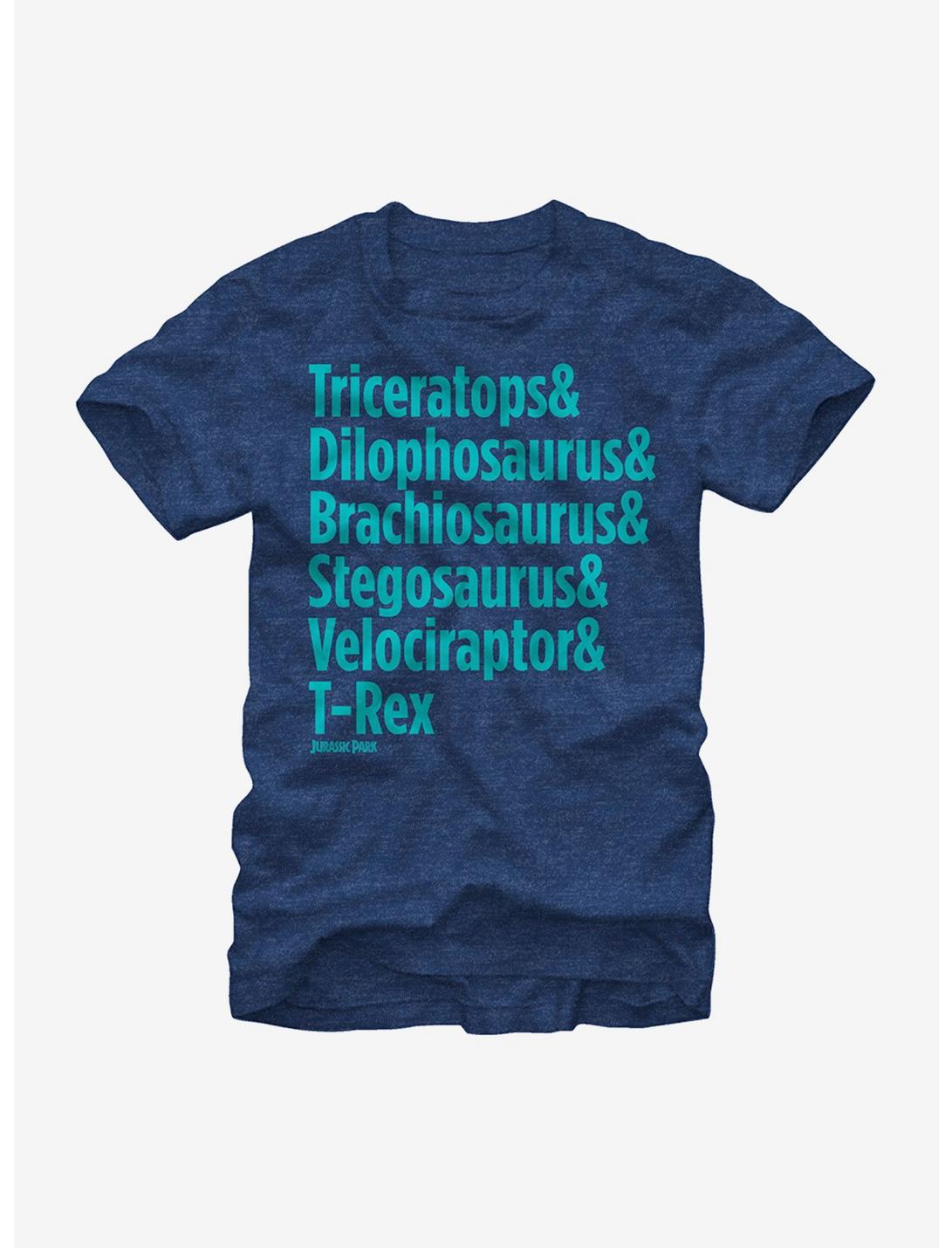 Jurassic Park Dinosaur List T-Shirt, NAVY HTR, hi-res
