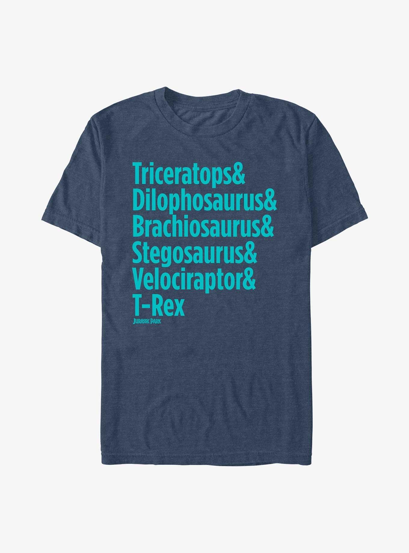 Jurassic Park Dinosaur List T-Shirt, NAVY HTR, hi-res