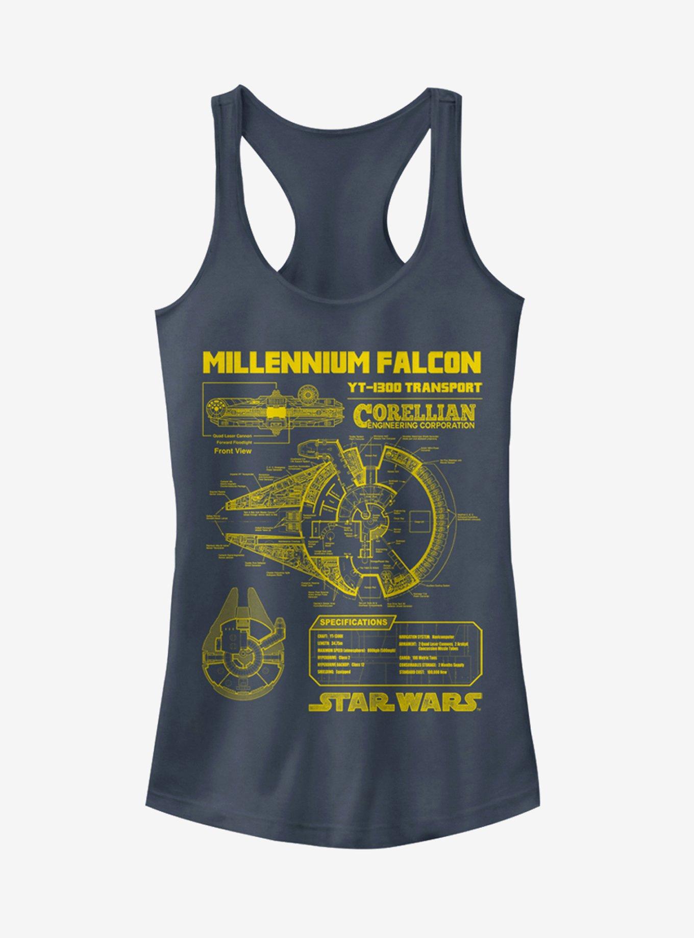 Star Wars Falcon Schematic Girls Tank Top, INDIGO, hi-res