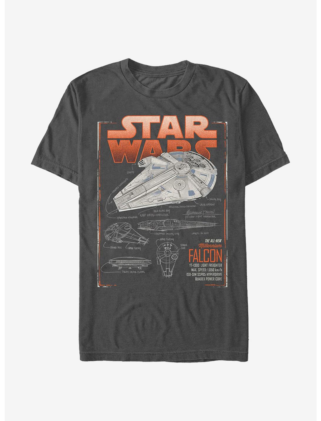 Star Wars Millennium Falcon Schematics T-Shirt, CHARCOAL, hi-res