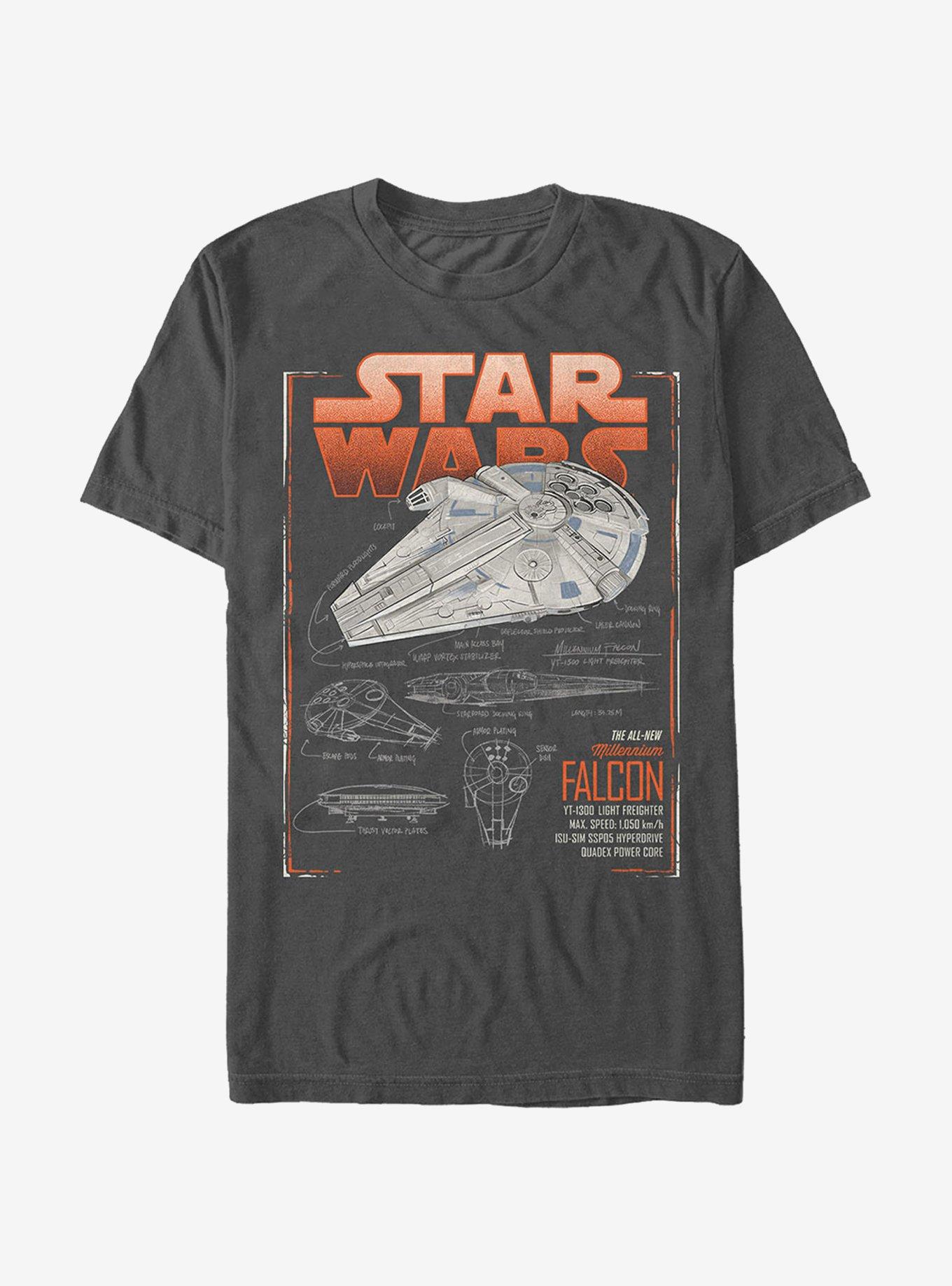 Star Wars Millennium Falcon Schematics T-Shirt, CHARCOAL, hi-res