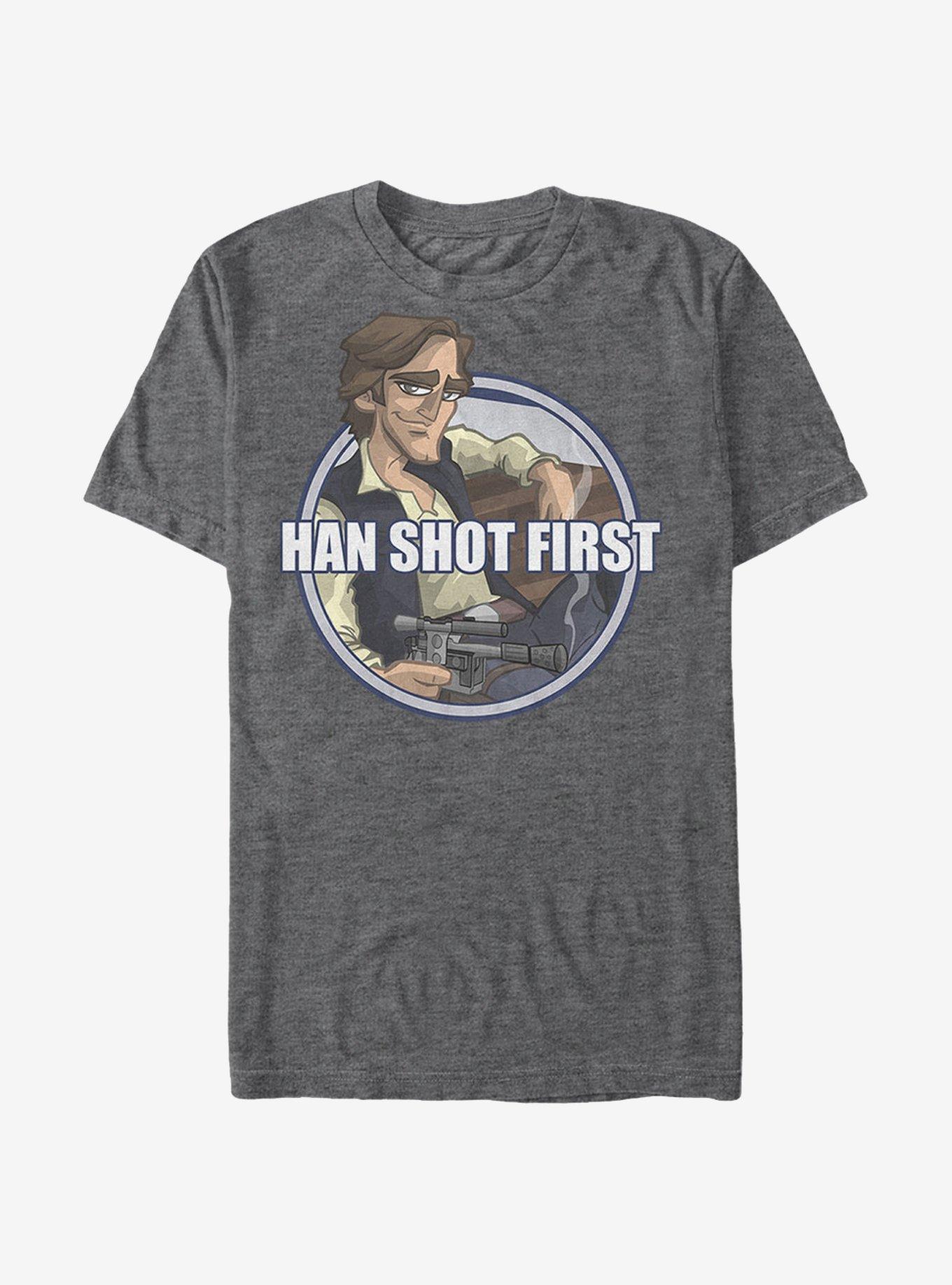 Star Wars Han Shot First Cartoon T-Shirt, CHAR HTR, hi-res