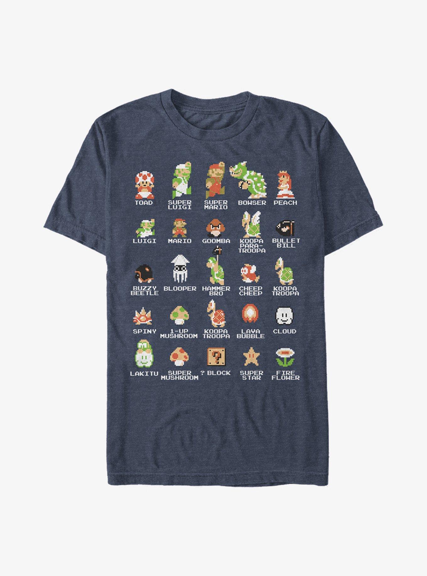 Nintendo Mario Pixel Cast T-Shirt, NAVY HTR, hi-res