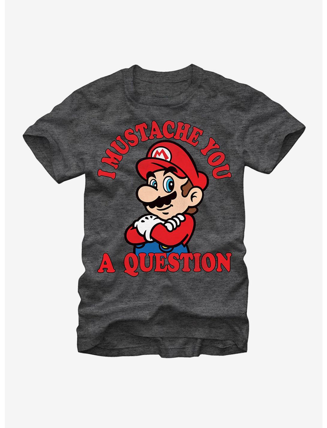 Nintendo Mario Mustache T-Shirt, CHAR HTR, hi-res