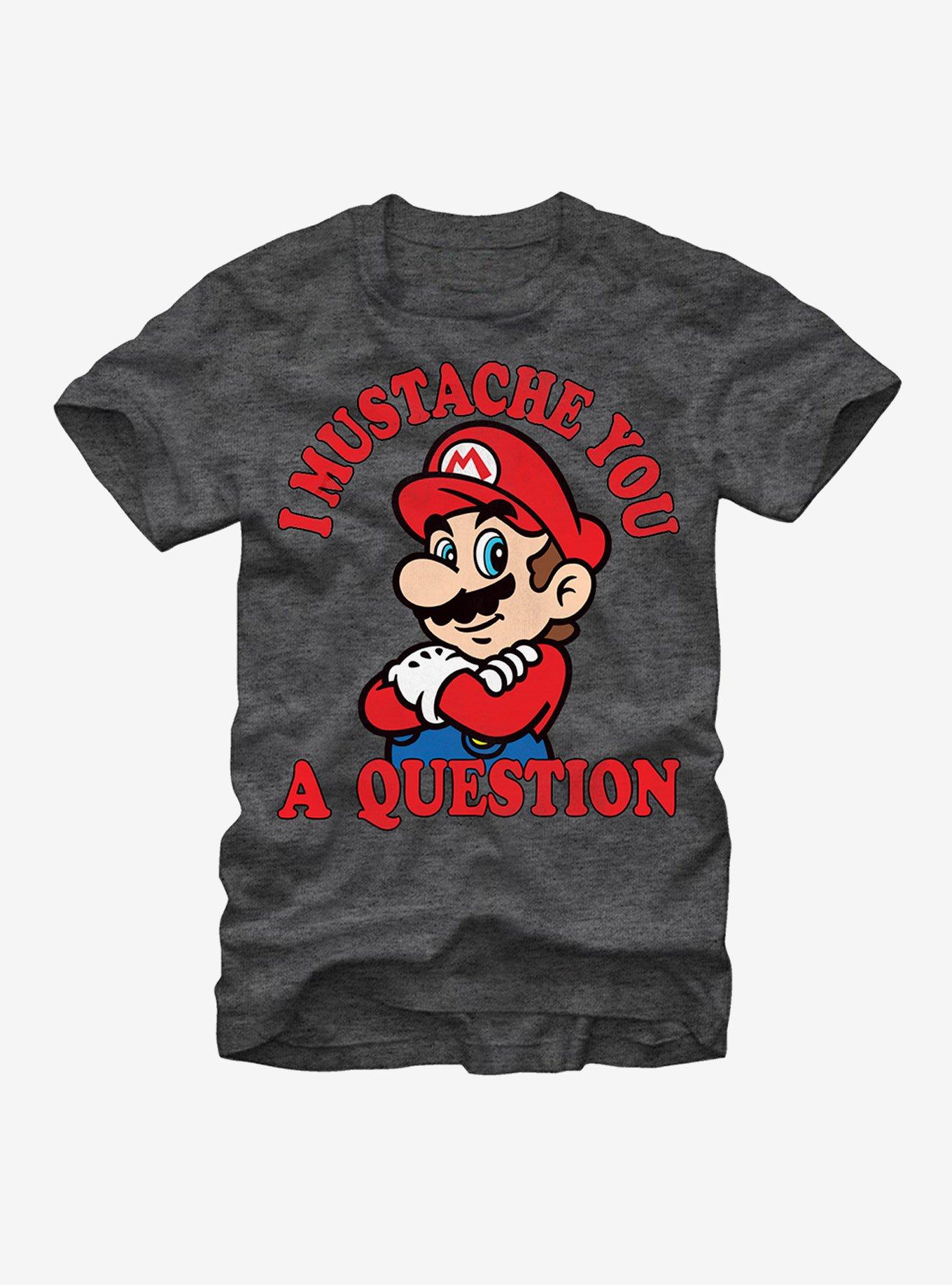 Nintendo Mario Mustache T-Shirt, CHAR HTR, hi-res