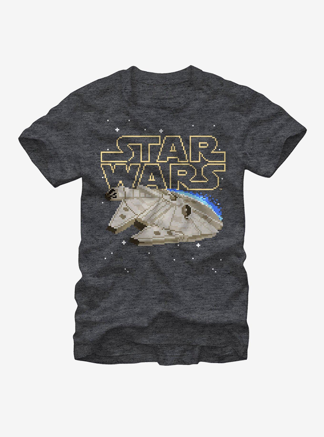 Star Wars Pixel Millennium Falcon T-Shirt, CHAR HTR, hi-res