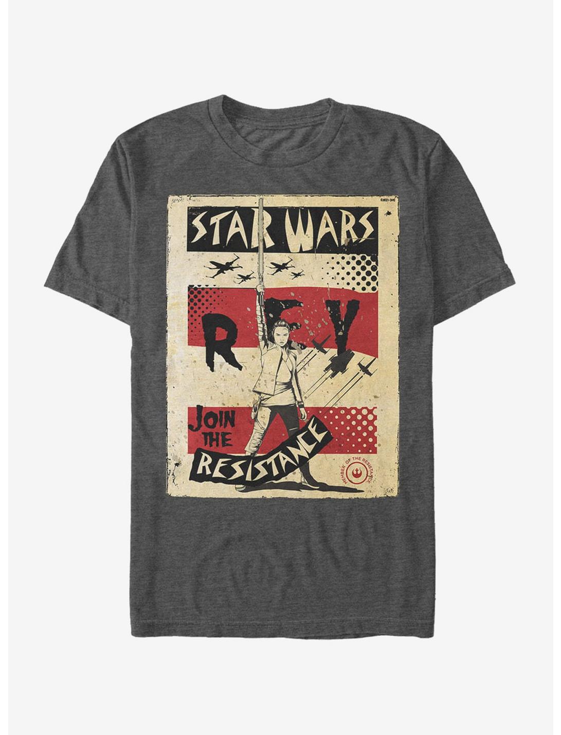 Star Wars Rey Join Resistance Poster T-Shirt, CHAR HTR, hi-res