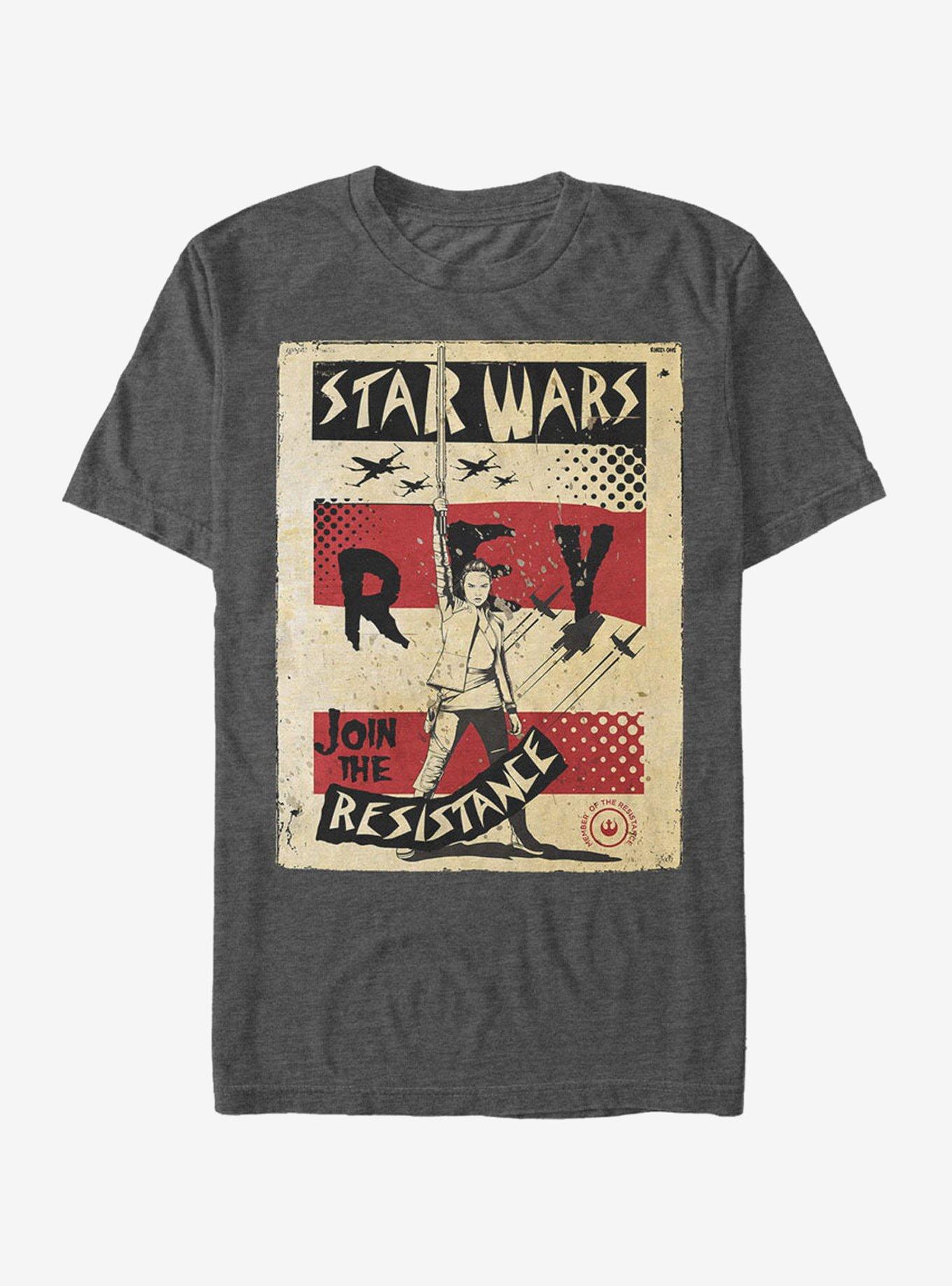 Star Wars Rey Join Resistance Poster T-Shirt, CHAR HTR, hi-res