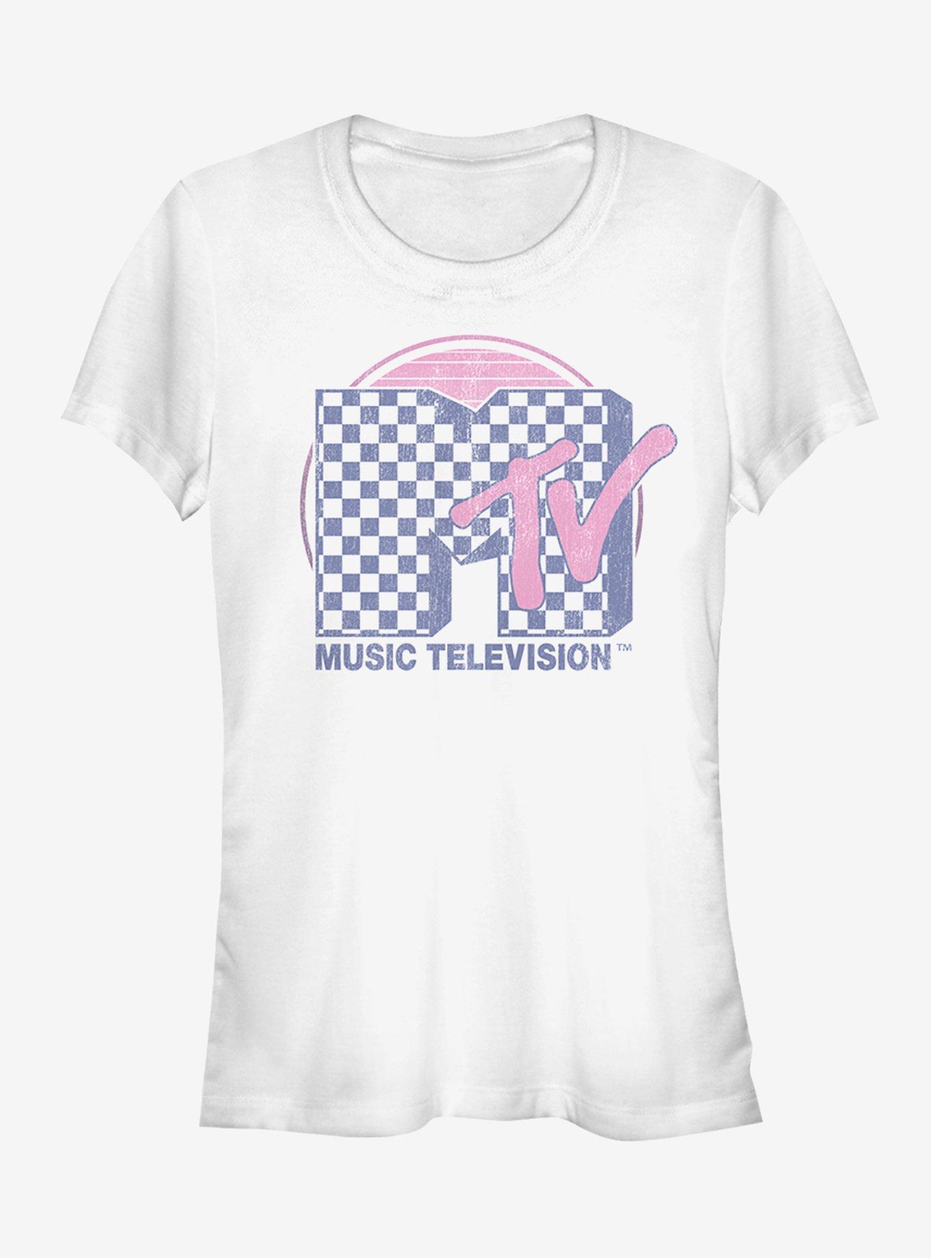 MTV Checkerboard Logo Girls T-Shirt, WHITE, hi-res